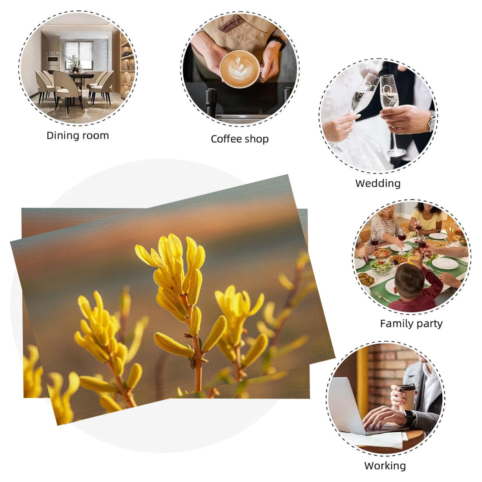 Set di 8 Tovagliette Americane Lavabili Cotone Lino Paesaggio desertico - Tovaglietta Americana Resistenti al Calore Durevole Boccioli gialli - per Colazione Pranzo 30×45 cm