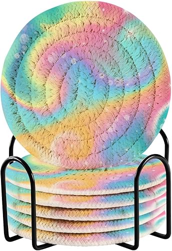 Drink Coasters Set with Holder Set of 6 Drink Coasters for Home Coffee Table Coasters Porta Vasos para Mesas Beautiful Colorful Design Glitter