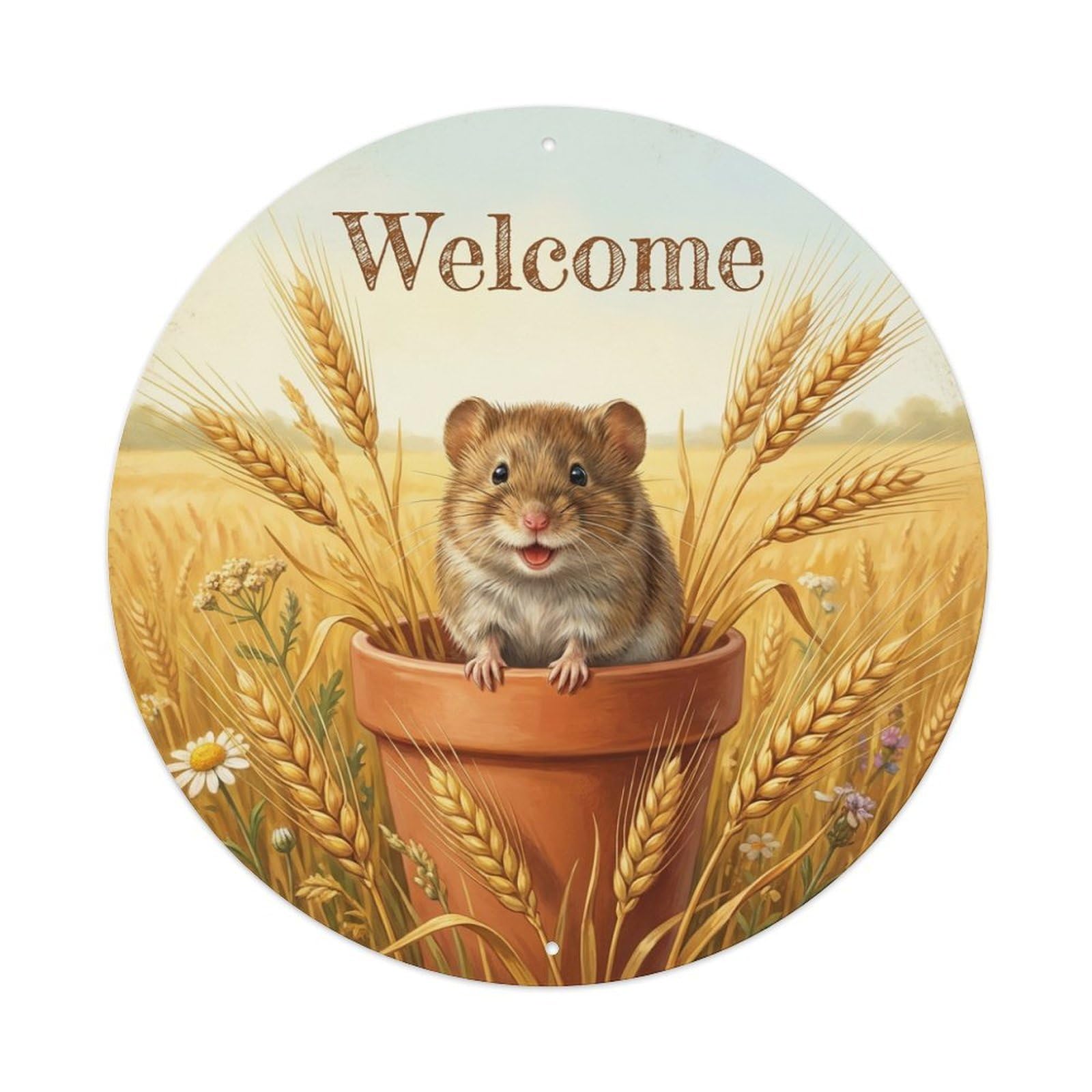 Welcome Vole Wheat Field Metal Tin Sign