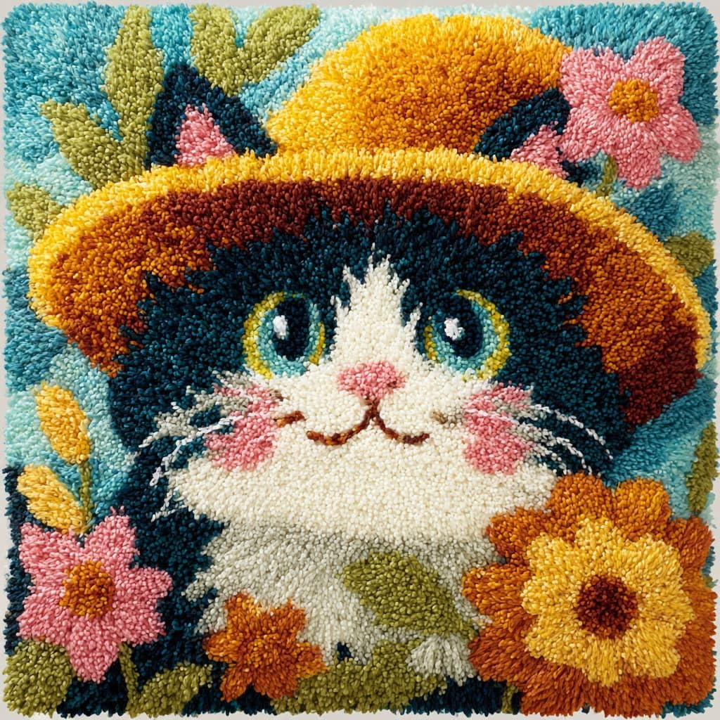 Henypt Latch Hook Kits-E Latch Hook Kits Pillow Cats And Flowers