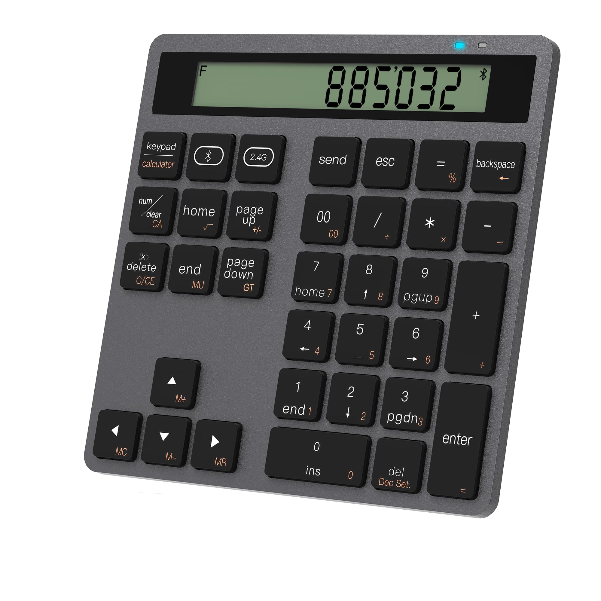 Bluetooth Number Pad, Dual-Mode Bluetooth 5.0/2.4G Wireless Numeric Keypad with Display Calculator, 34-Key Portable Financial Accounting Numpad Data
