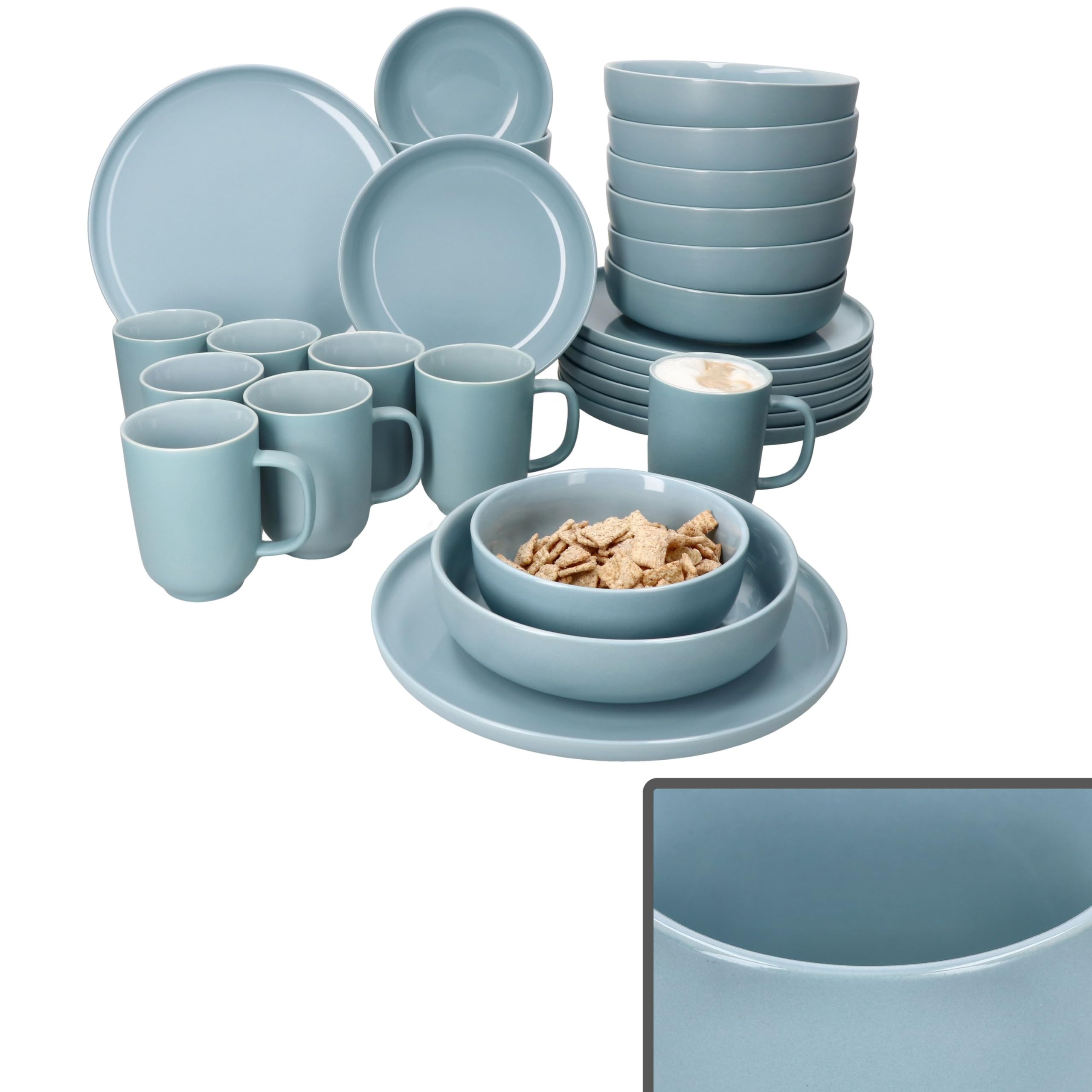 Ritzenhoff & Breker Jasper Service combiné 32 pièces pour 8 personnes I Service de table en faïence avec 8 tasses à café de 170 ml, bols de 360 ml, assiettes creuses et assiettes plates I Petit