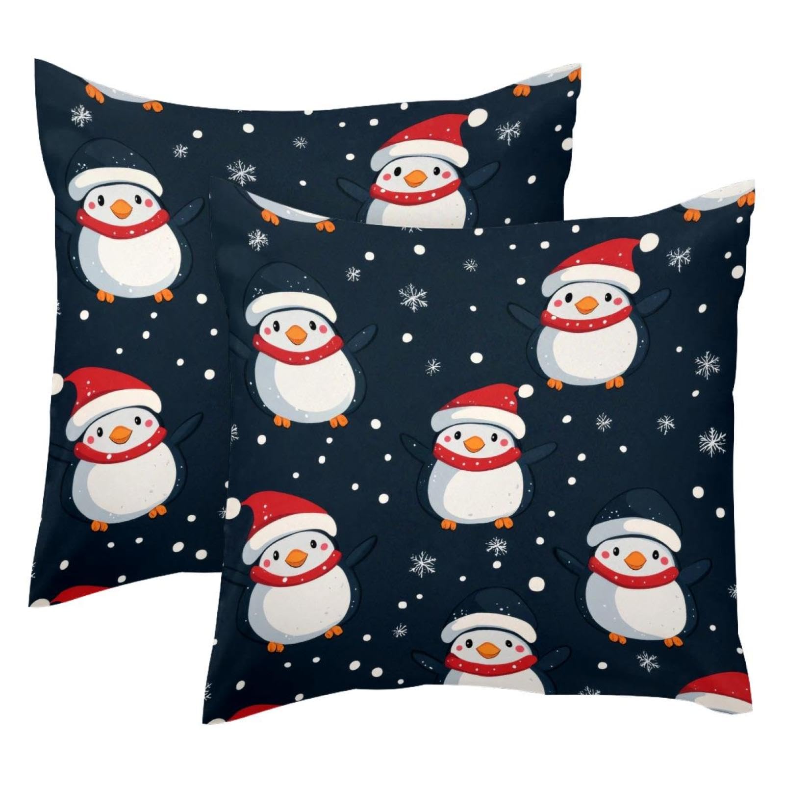 Housse de coussin en velours doux 50 x 50 cm haut de gamme à motif pingouins d'hiver