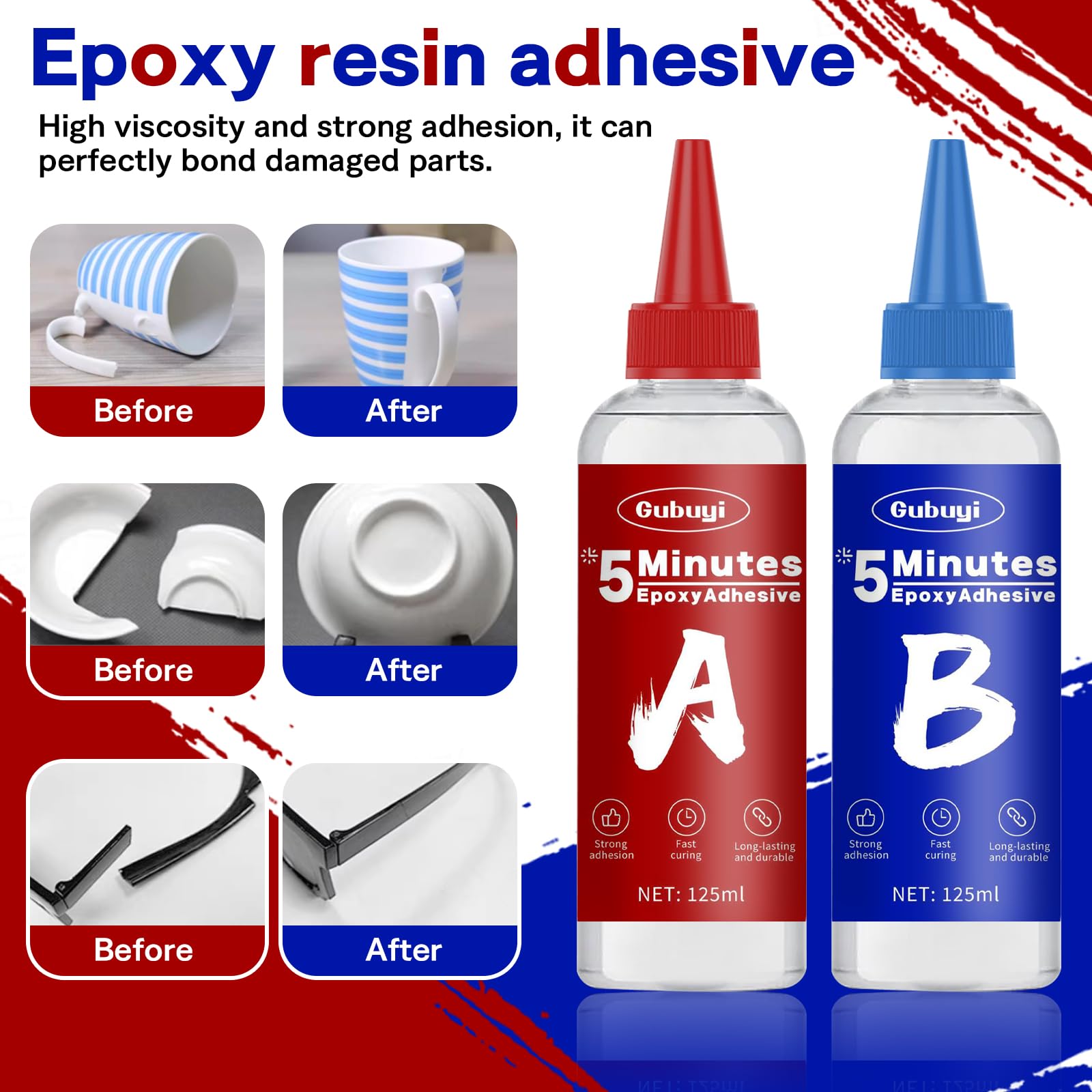 5 Minutes Colle Epoxy, Colle Epoxy Bi-composant, Résine Époxy Transparente à 2 Composants, Résistante à la Chaleur, pour Bois, Plastique, Métal, Verre, Céramique autres Matériaux