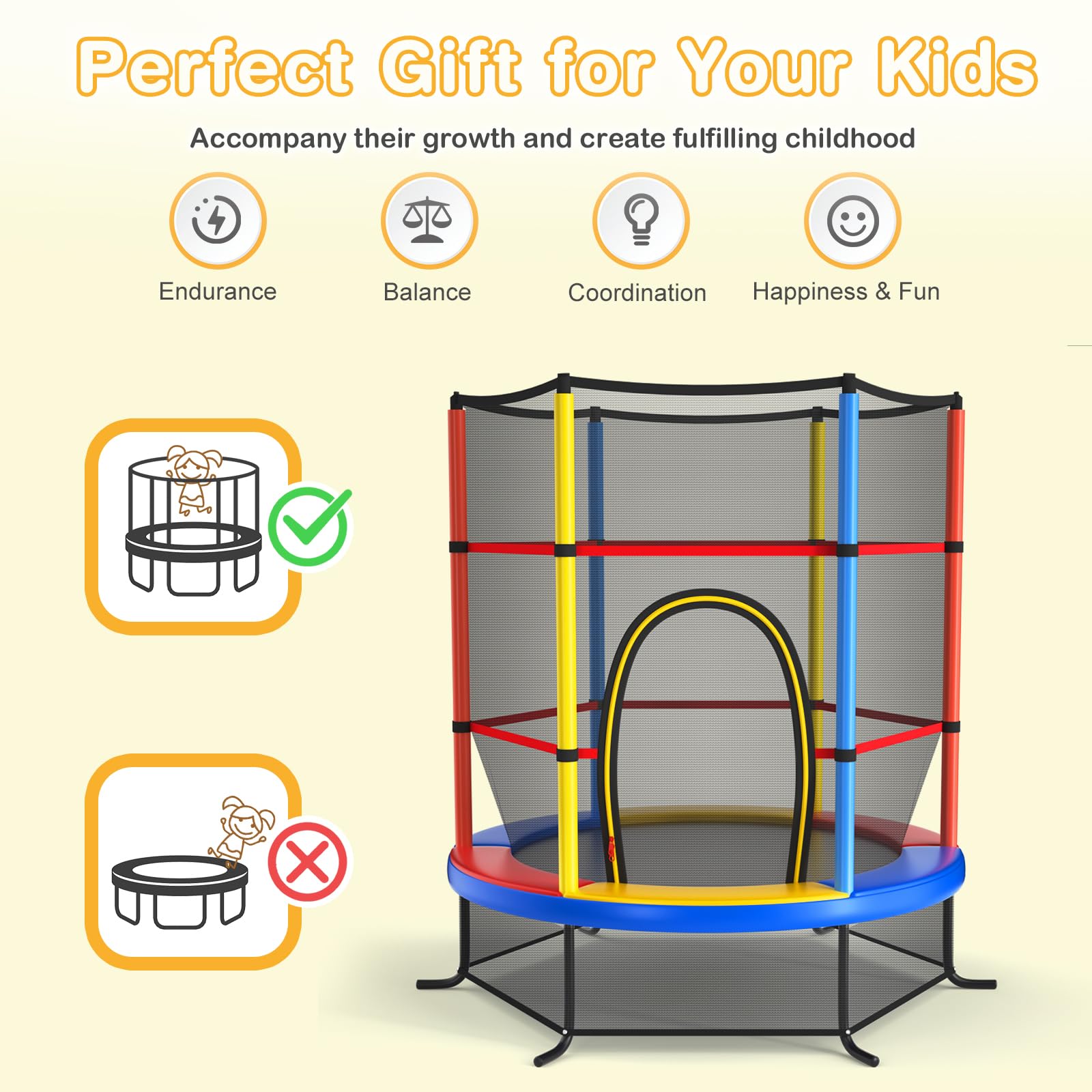 KOMFOTTEU Elastic Bed for Children 3 to 6 Years, Children's Trampoline