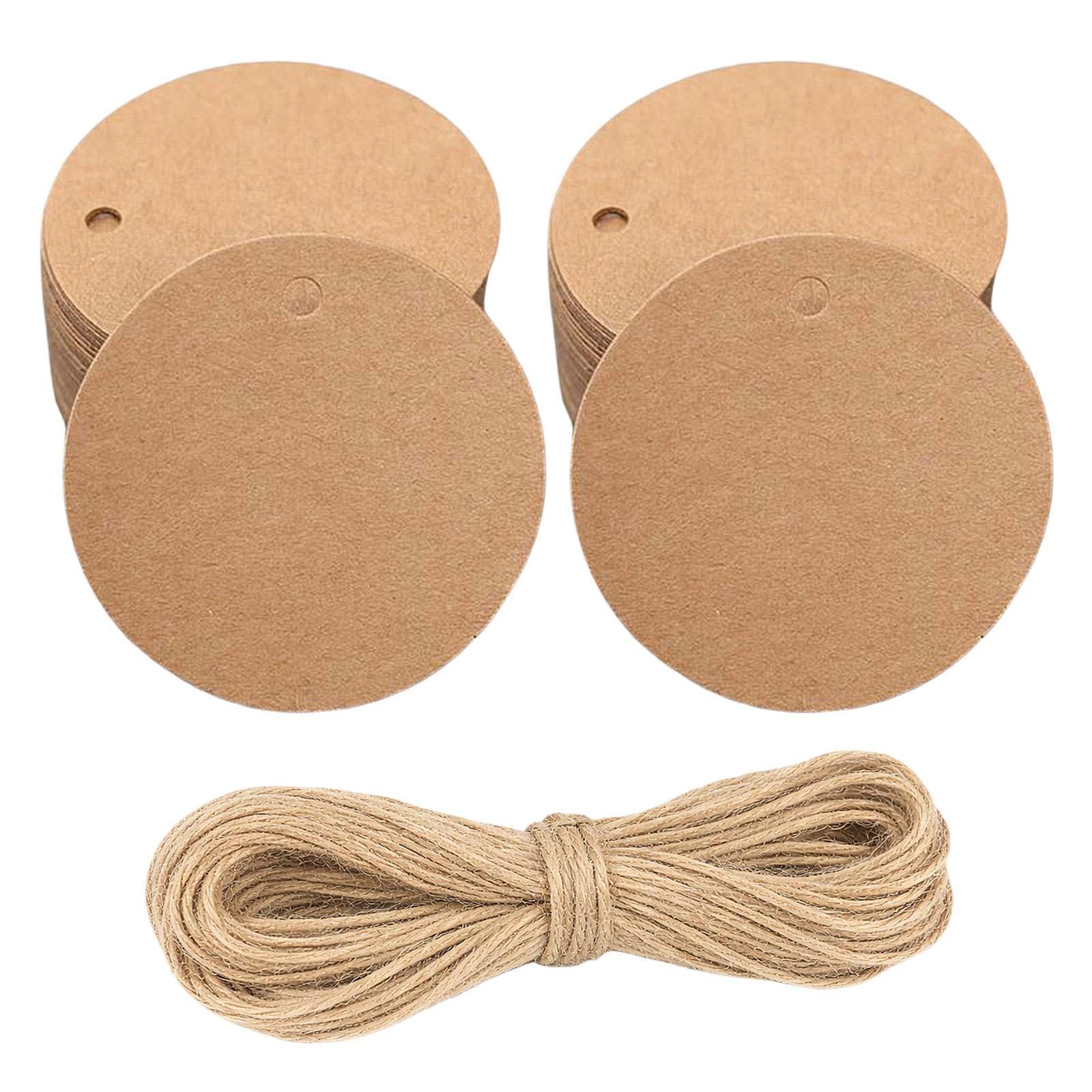 100Pcs Kraft Gift Tags, 5cm Round Brown Tags with String 20m, Brown Labels with String, Kraft Paper Plain Gift Tags for Gift Wrapping, Price tag, Gift Tag for Presents, Handmade Labels for DIY Crafts