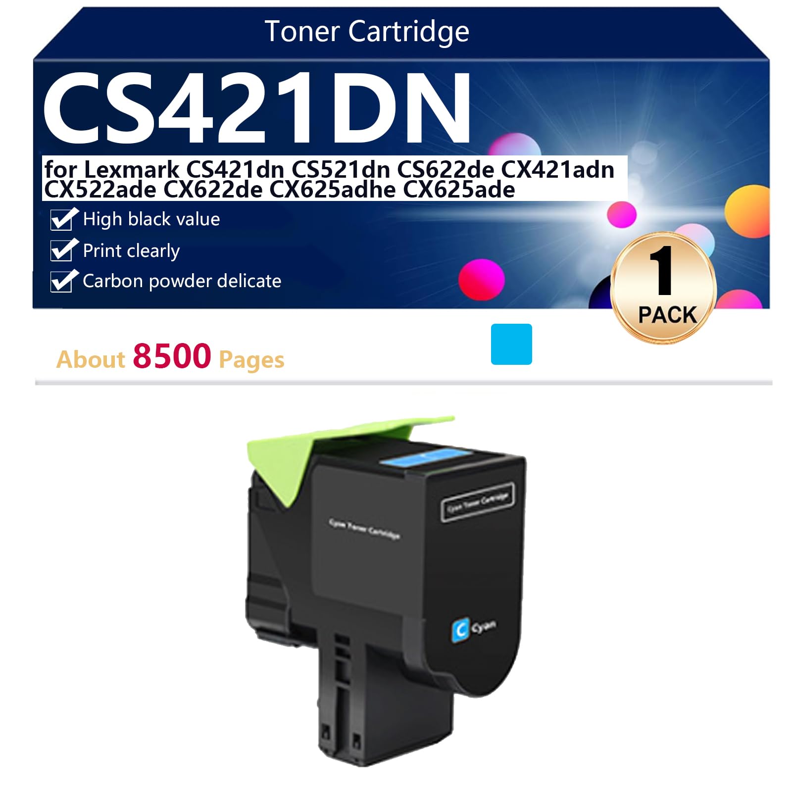 Toner Lexmark CS421dn compatible cyan à impression nette et précise haute capacité - 8