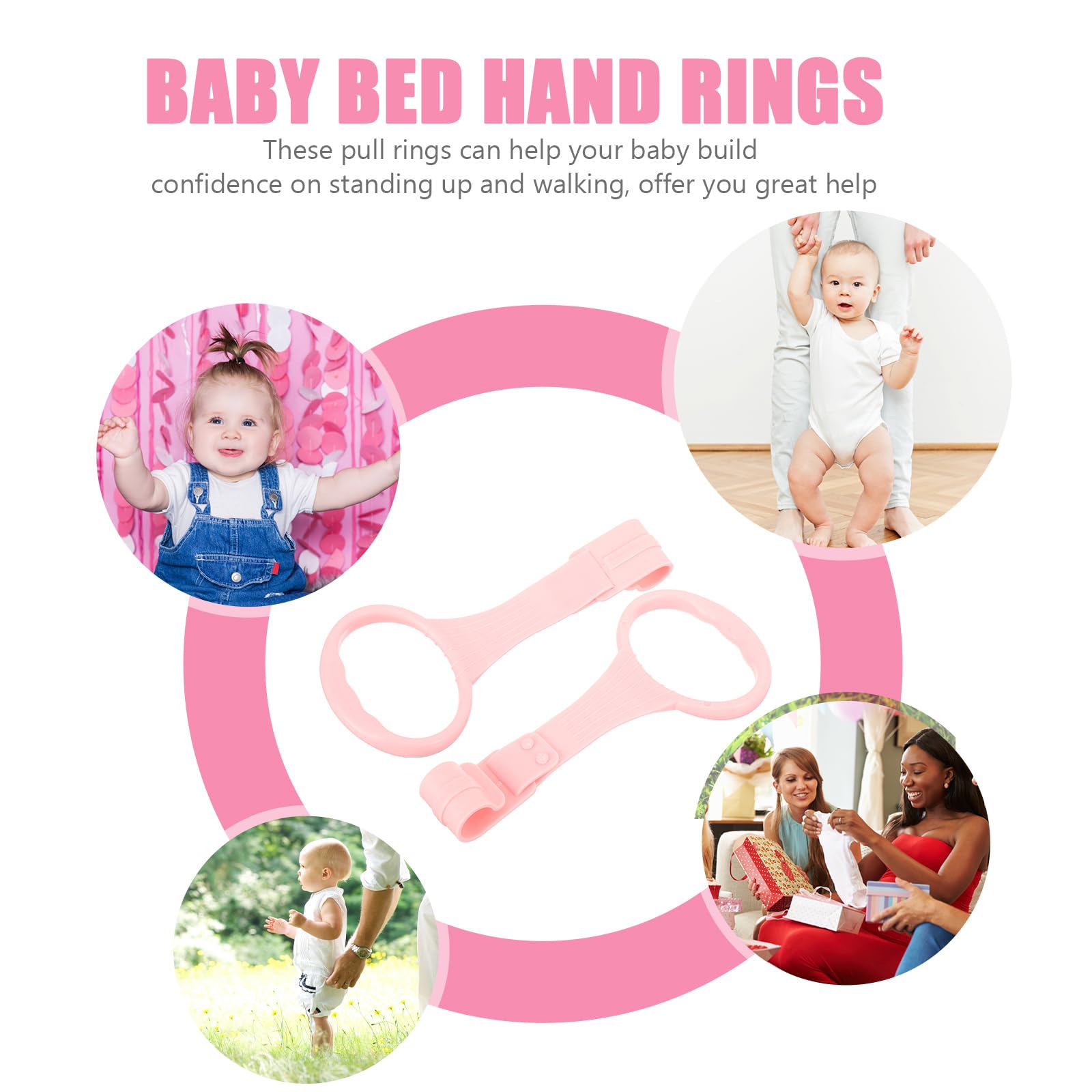 Toddmomy 5 Pairs Pink Baby Pull up Rings - Portable Baby Walking Assistant Rings for Playpen, Cot, Bassinet - Easy to Install
