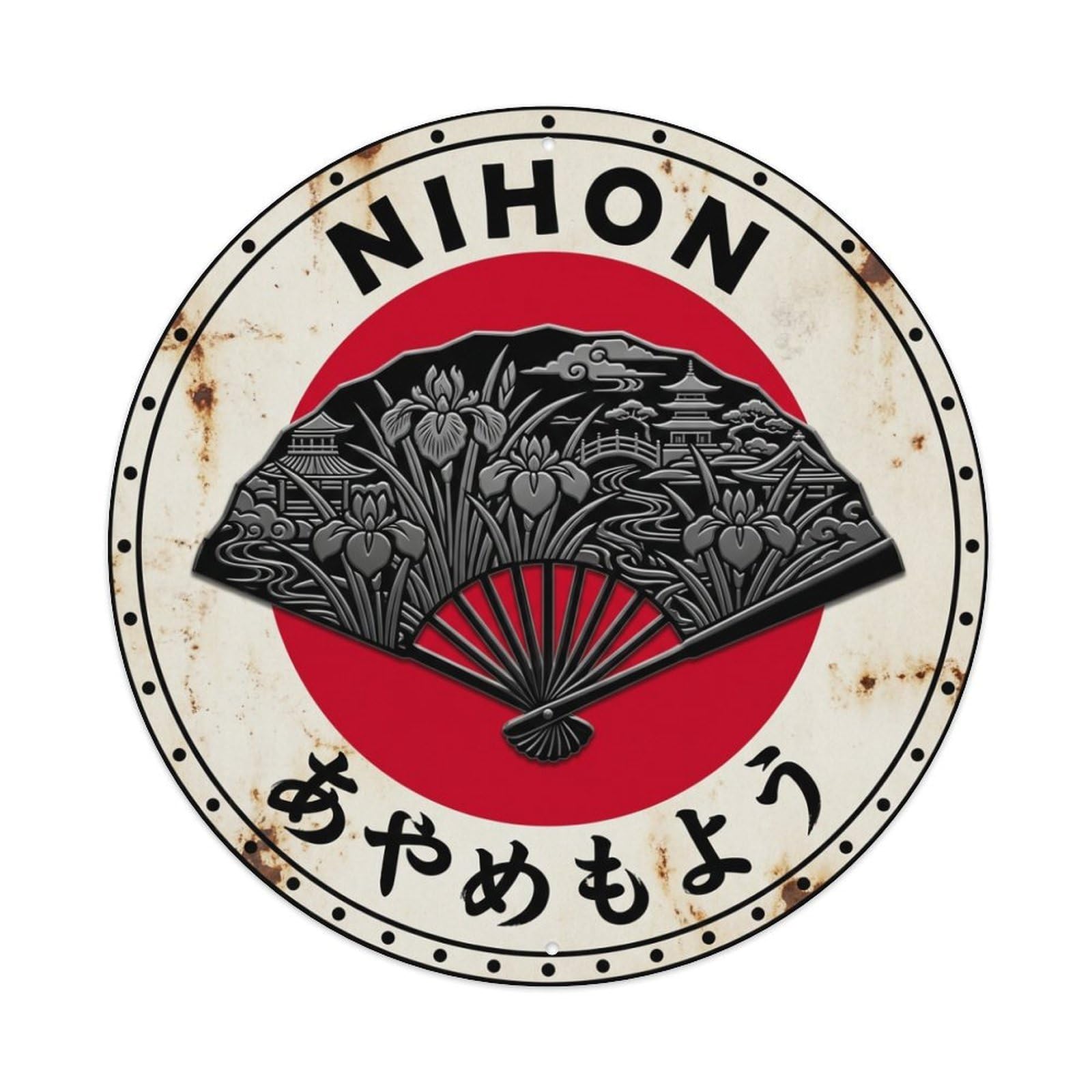 Galvaxio Style Iris Fan Nihon Garden Flower Weathered Metal Tin Sign