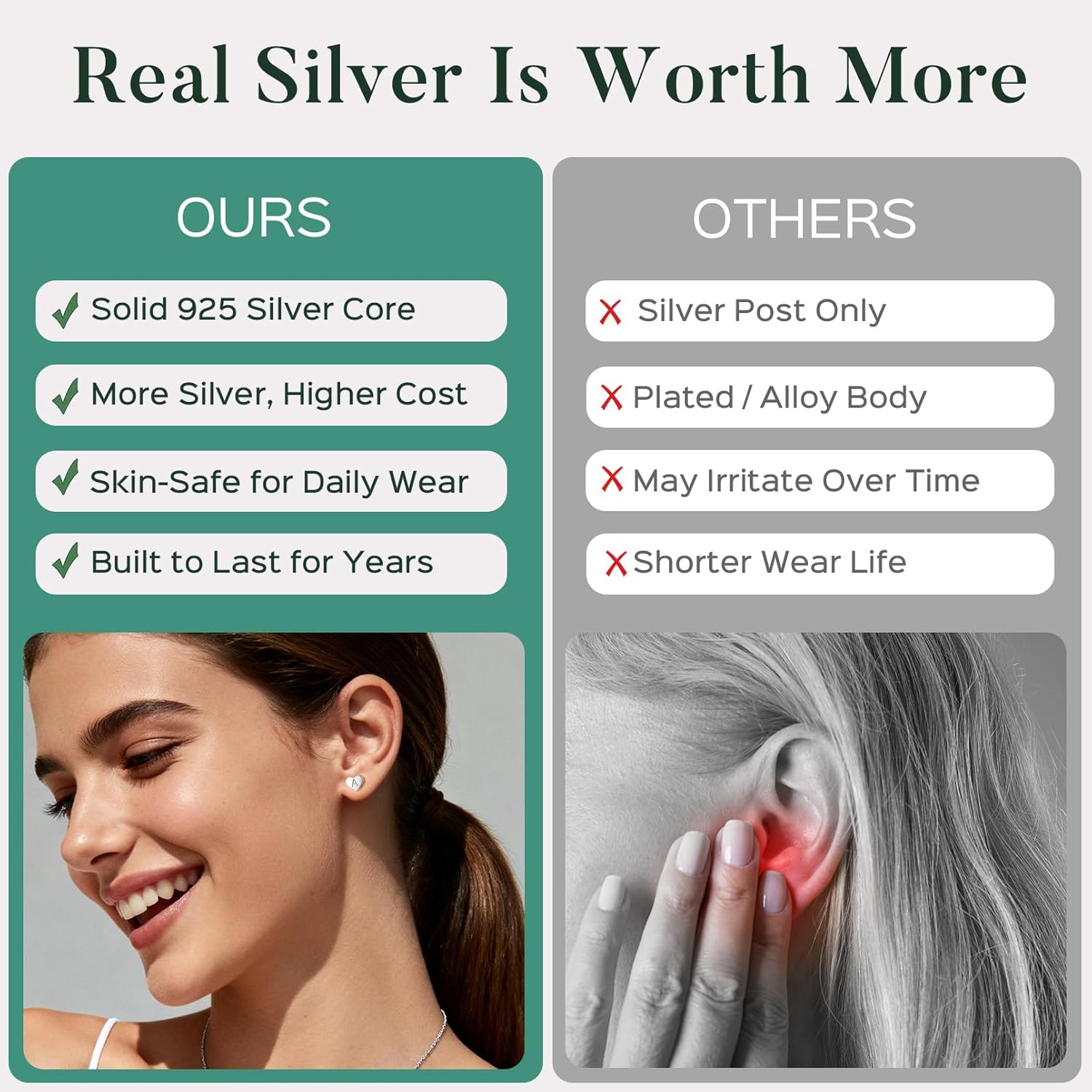 ChicSilver Hypoallergenic 925 Sterling Silver Heart Initial Stud Earrings for Women Sensitive(with Gift Box) - Image 5