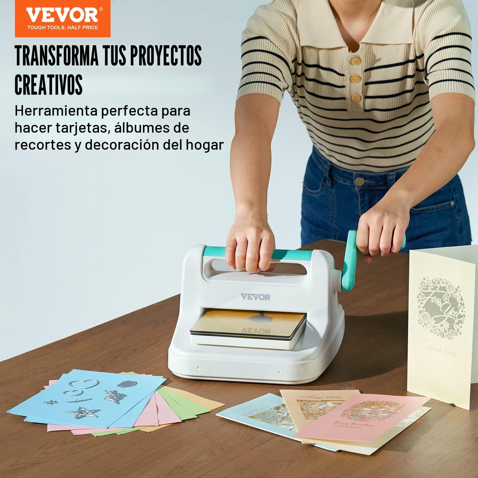 Máquina Troqueladora Apertura de Ancho de 160 mm Máquina de Troquelado y Estampado Manual con 8 Troqueles, 10 Cartulinas y 1 Carpeta A6 Juego Completo para Decoración Álbum Tarjetas Manualidades