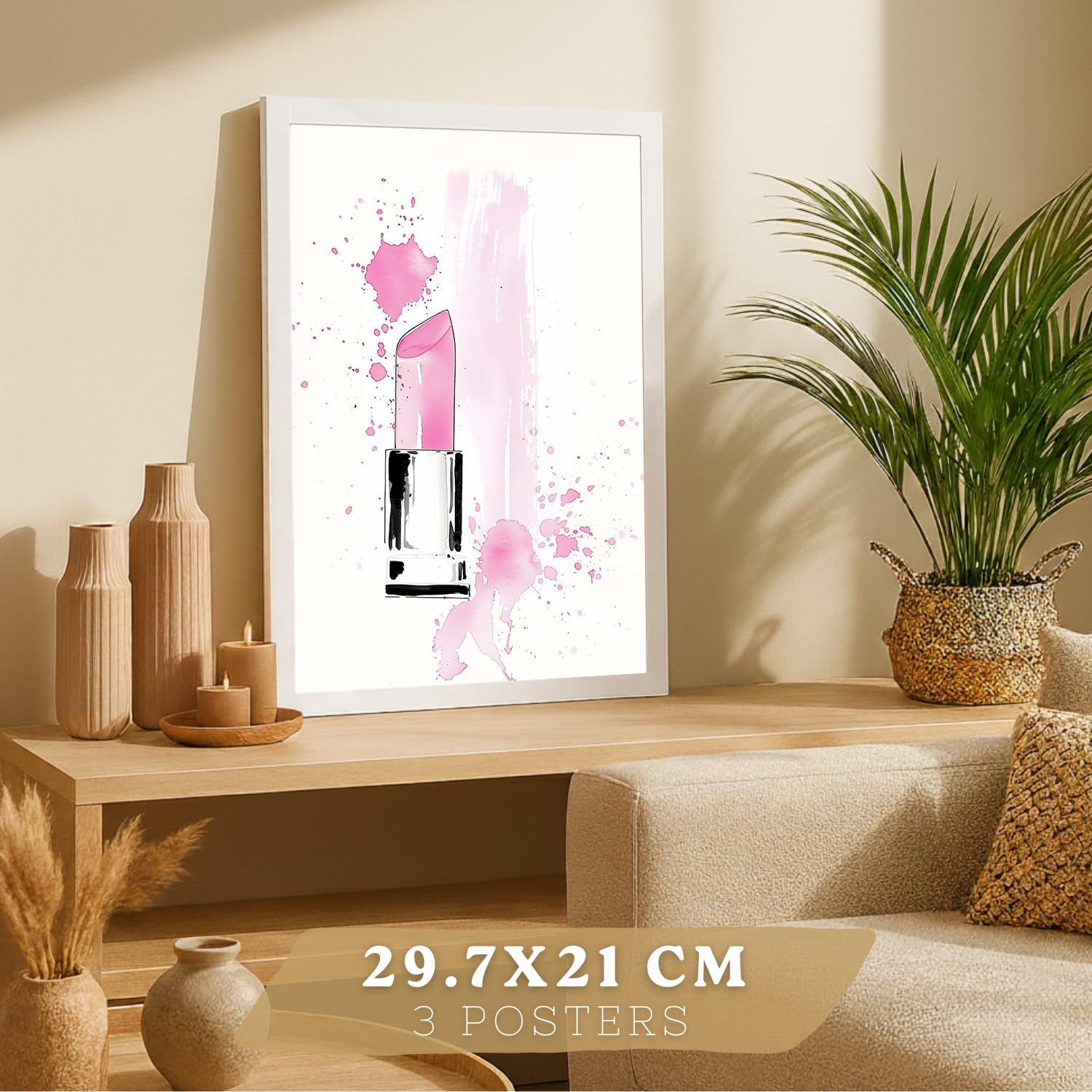 Nacnic Set De 3 Laminas Decorativas Adolescente Cuadros Salon Modernos - Posters Decorativos Rosas Pintalabios, Y Reina Decoración Dormitorios Cocina Baño A3 Marco Blanco