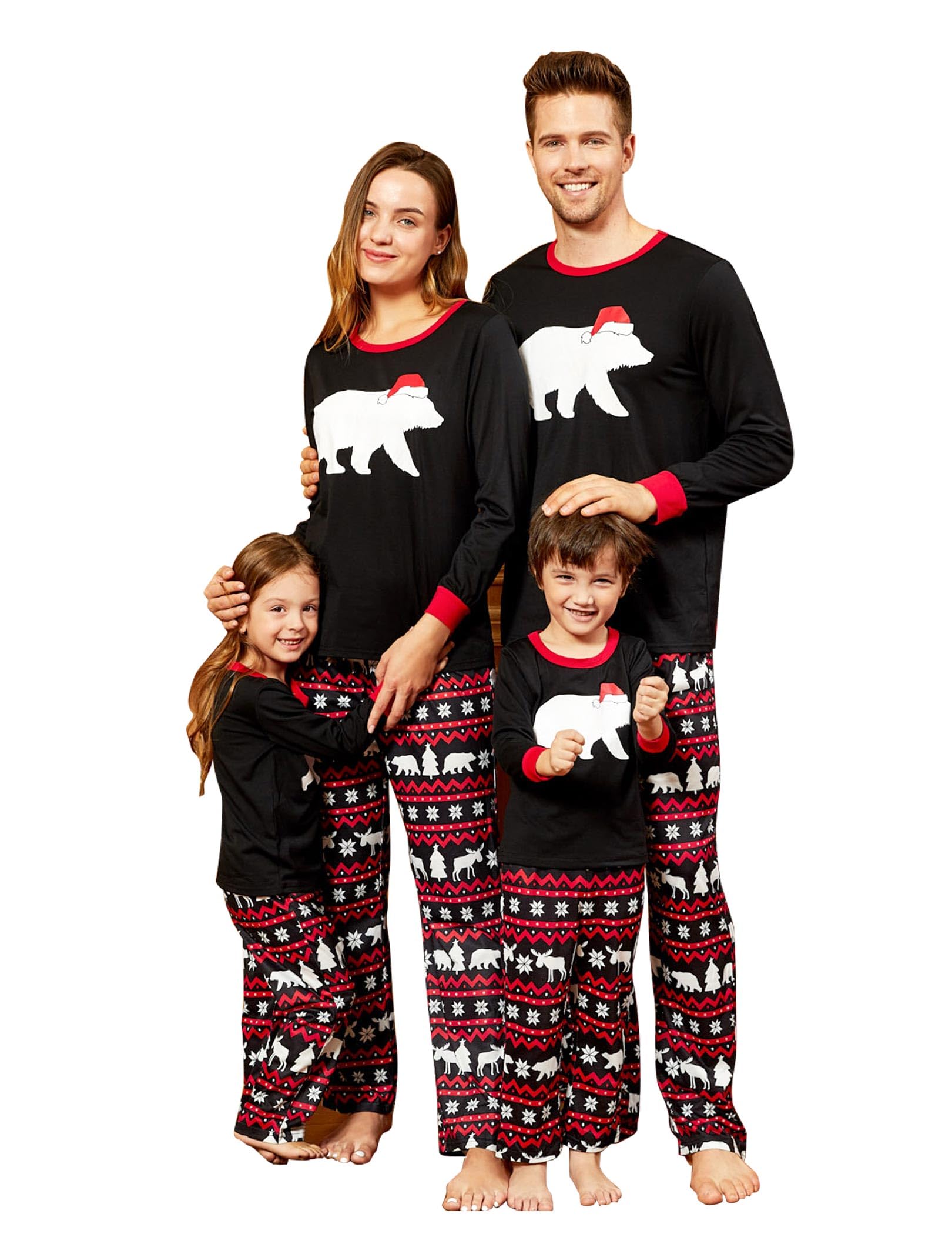 PATPAT Family Pajamas Matching Sets Black Christmas Tree Polar Bear Snowflake and Letters Print Matching Pjs Sets Christmas Winter Pajamas For Kids 6-7 Years