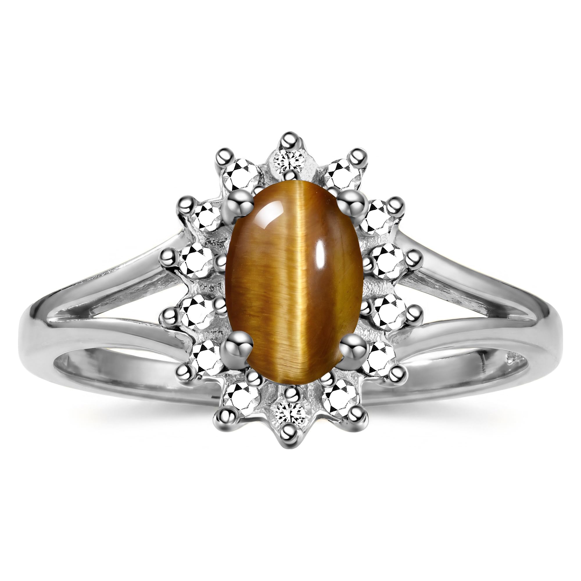 Rylos Halo Ring: Diamond Birthstone with 6X4MM Oval Gemstone - Women's Jewelry in Sterling Silver - Stunning Diamond Ring Sizes 5-10