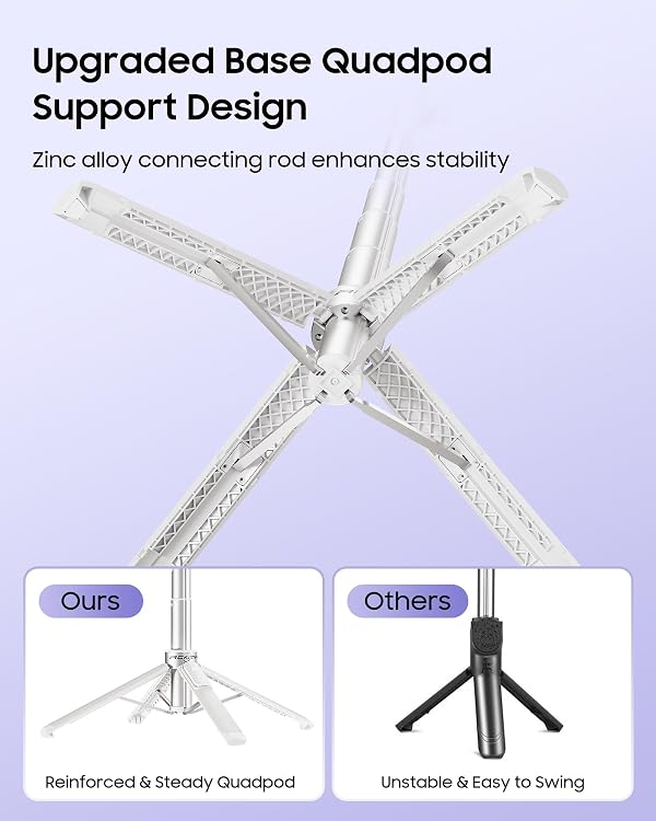 ACKIMA 53'' Selfie Stick Tripod with Light, Enhanced 4-Leg Cell Phone Stand Camera Tripod with Rechargeable Wireless Remote & 2 Fill Light, Portable Selfie Stick Travel Essentials for iPhone Android by ACKIMA - Image 3