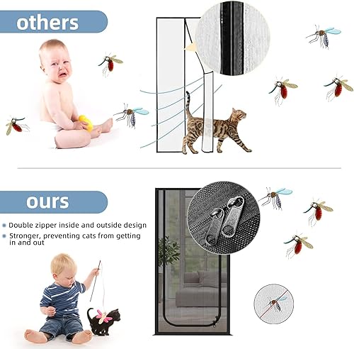 Miniatura 5 de Puerta de Malla Mejorada para Mascotas, Se Adapta a Abertura de Puerta de 34 x 83 pulgadas, Puerta de Malla Gruesa Resistente a Gatos para Sala