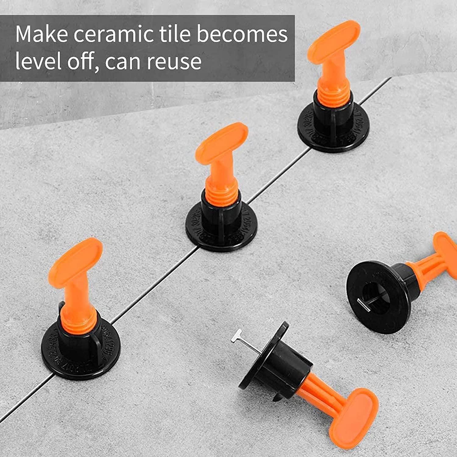 Urządzenie do wyrównywania płytek, Zestaw regulacyjny — system poziomowania płytek wielokrotnego użytku do płaskich podłóg ceramicznych(100pcs)