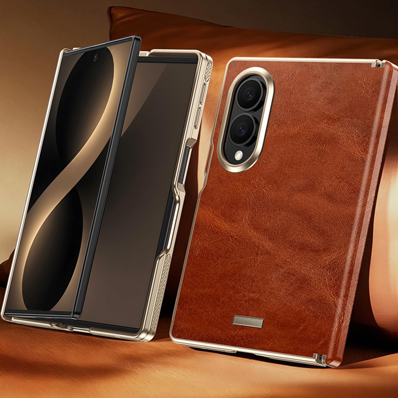 Funda De Negocios For Samsung Galaxy Z Fold 8, Cubierta De Lente De Envoltura Completa, Patrón De Cera De Aceite, Carcasa Vintage Antihuellas, Bisagra De Cuero, Protección contra Caídas(Black)