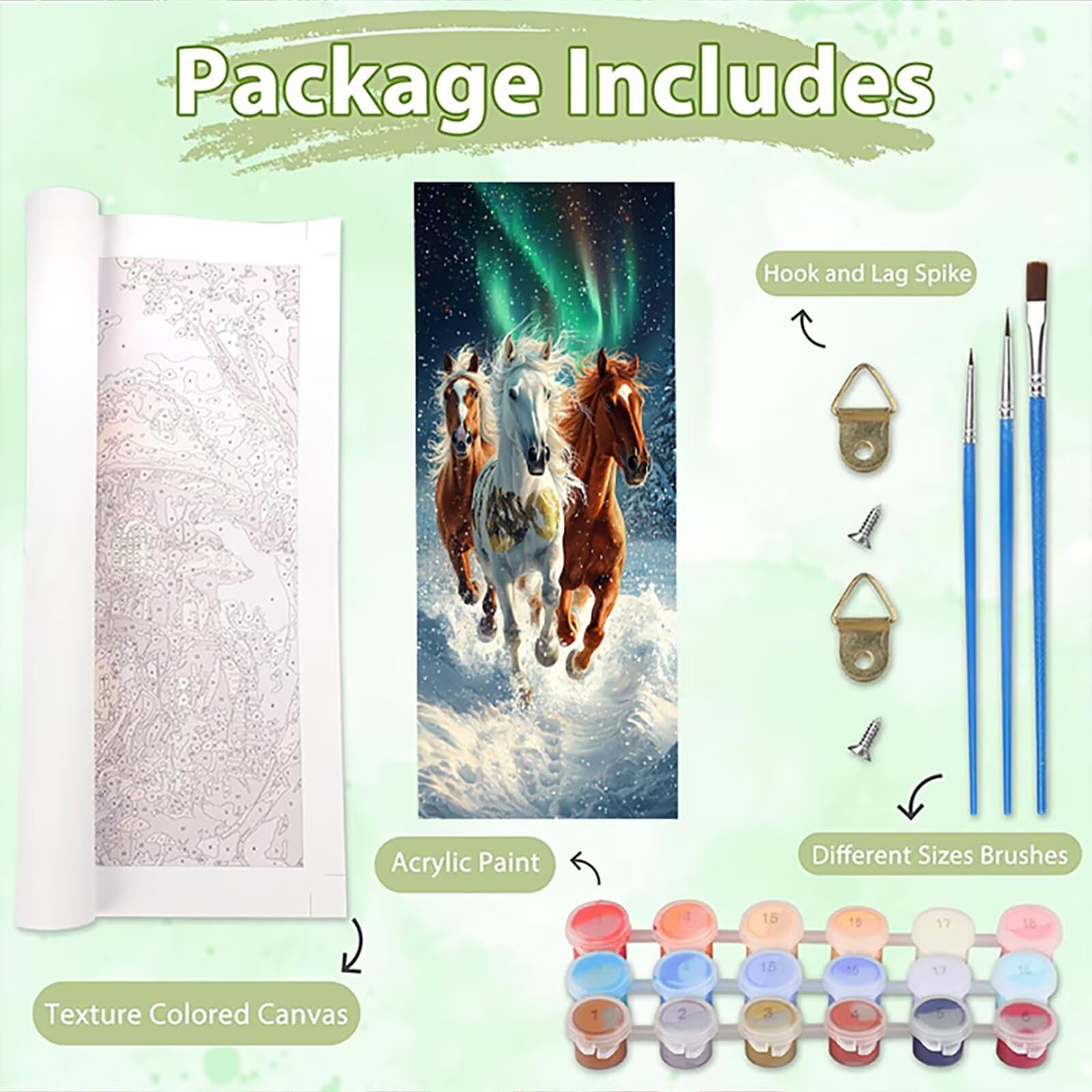 Malen Nach Zahlen 50x150cm Leinwand Aurora Malen Nach Zahlen Erwachsene mit Ohne Rahmen, DIY Kreativ Set für Erwachsene mit Pinseln und Acrylfarbe, Zimmer Deko Pferd Landschaft Geschenk, P0M-911