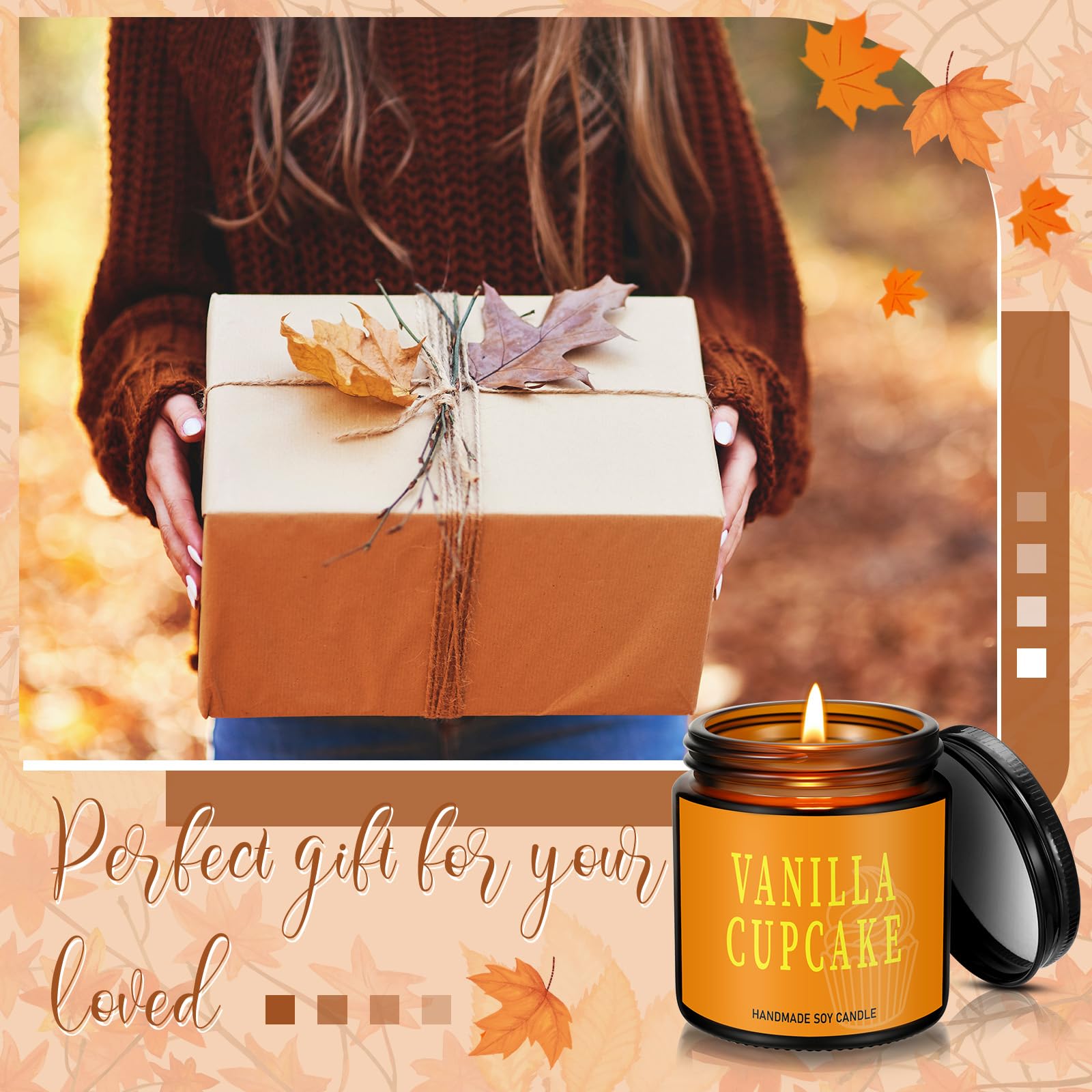 Landhoow 6-teiliges Herbstkerzen-Geschenk-Set für Damen und Herren, Erntedankfest, Soja-Duftkerzen für Zuhause, Aromatherapie, Duft für Herbstferien (Apfelkuchen/Zitronengras/Vanille/Ernte/Kürbis/Zimt