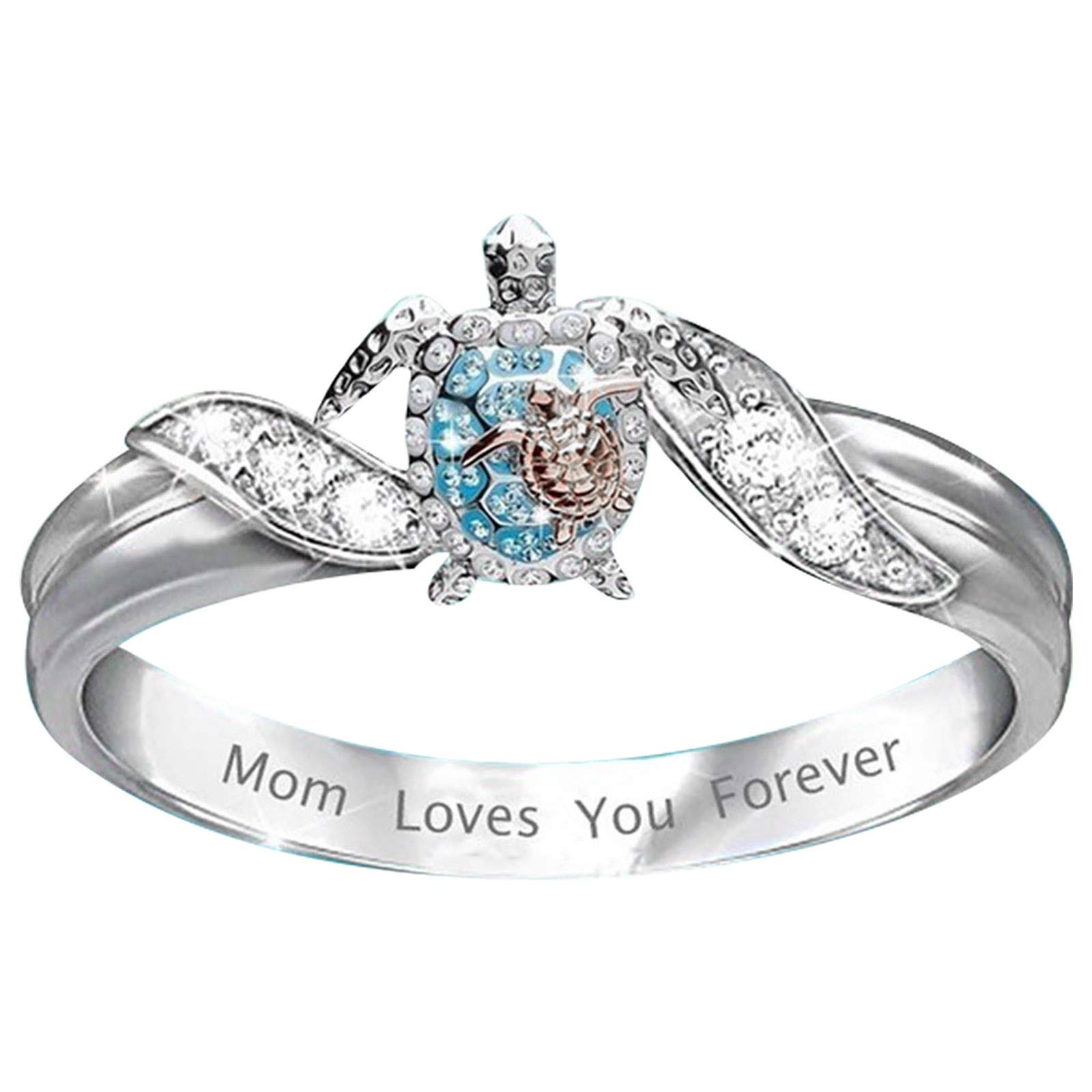 Women's Ring Turtle Statement Ring, Mom Loves You Forever, Diamond Microinlaid Zircon Ring Jewelry, Turtle Ring Cat Ring Elephant Ring Animal Ring for Mother's Day Size 5-10