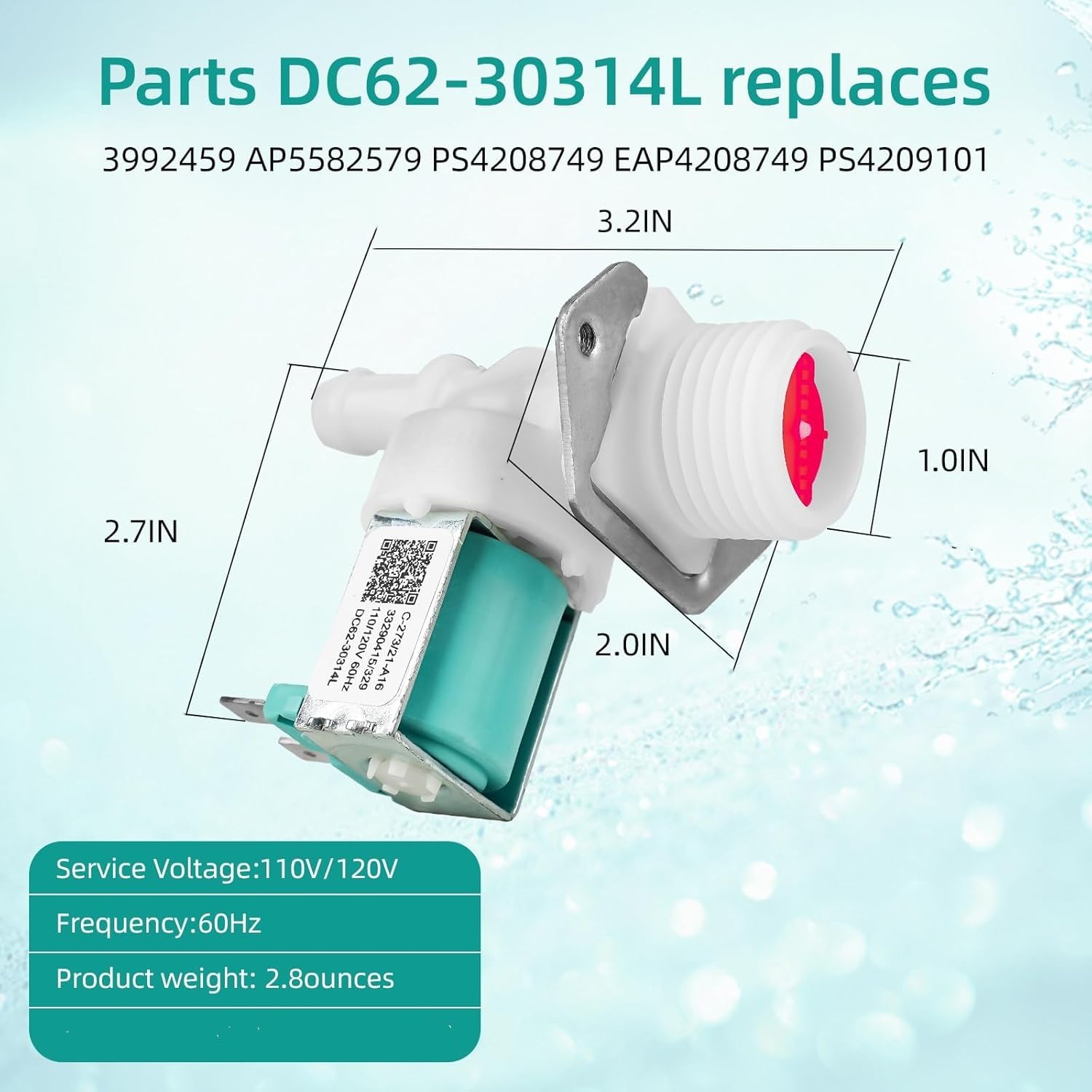 DC62-30314L Zawór wlotowy wody do zmywarki kompatybilny ze zmywarką Samsung, zamiennik 3992459 AP5582579 PS4209101