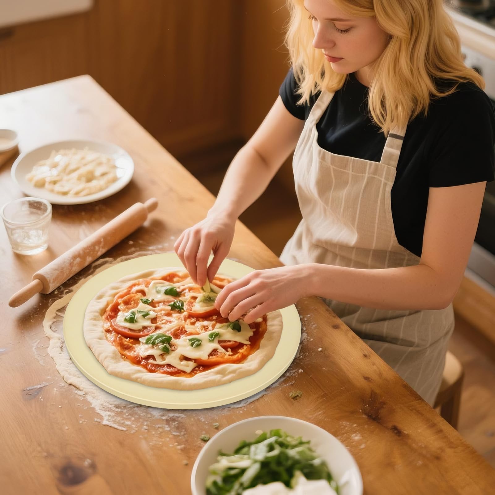 Pierre à pizza ronde pour barbecue et four - Pierre de cuisson de 40,6 cm - Pierre à pizza en cordiérite robuste pour pain, biscuits, résistant aux chocs thermiques - Pierre de cuisson pour