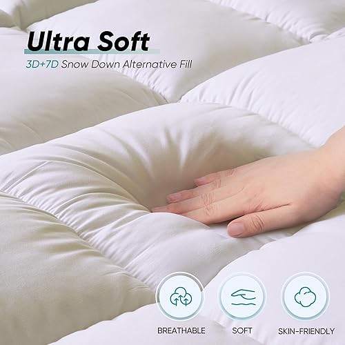 Miniatura 6 de Cubrecolchón de espuma viscoelástica tamaño Queen, doble capa de 4 pulgadas, espuma viscoelástica de gel de 2 pulgadas más funda de almohada de 2