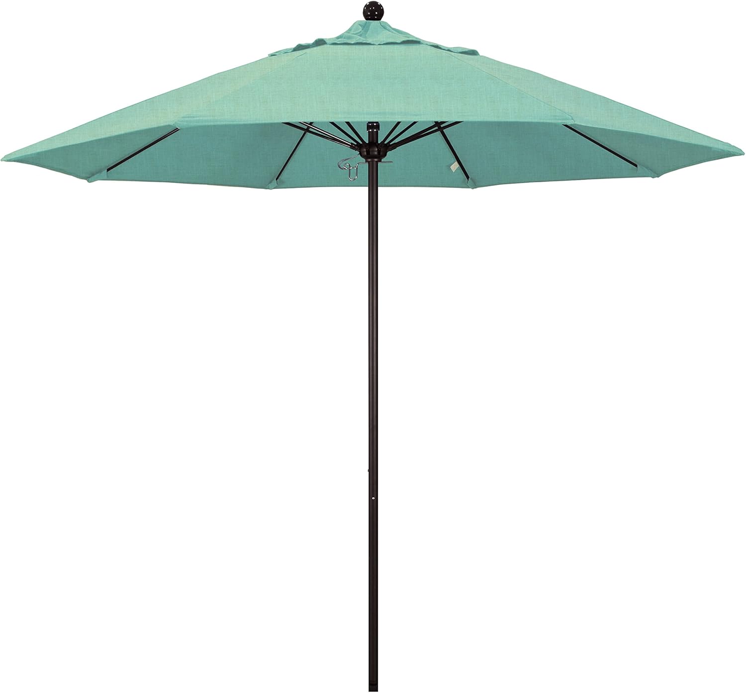 California Umbrella 9' Rd. Venture Series Contract Grade Patio Umbrella, Push Open Pin Stop, Bronze Finish, Sunbrella Spectrum Mist