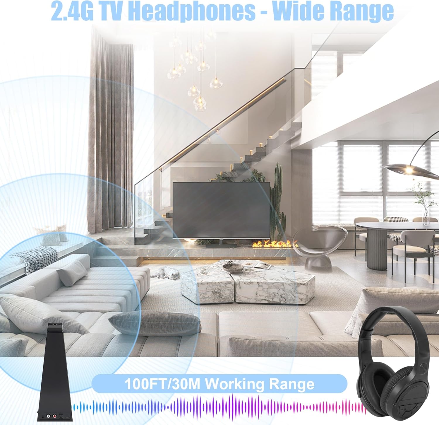 Senior Friendly Headphones with Large Buttons, Wireless TV Headphones with 2.4G Transmitter Charging Dock, Bluetooth 5.3 Headsets, Clear Sound Mode for Elderly, Compatible with TV Optical/RCA/AUX - Image 5