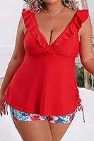 Vista 5 de B2prity Women's Plus Size Tankini Swimsuits Deep V Neck Ruffled Bathing Suits Two Piece Tummy Control Swimwear with Shorts
