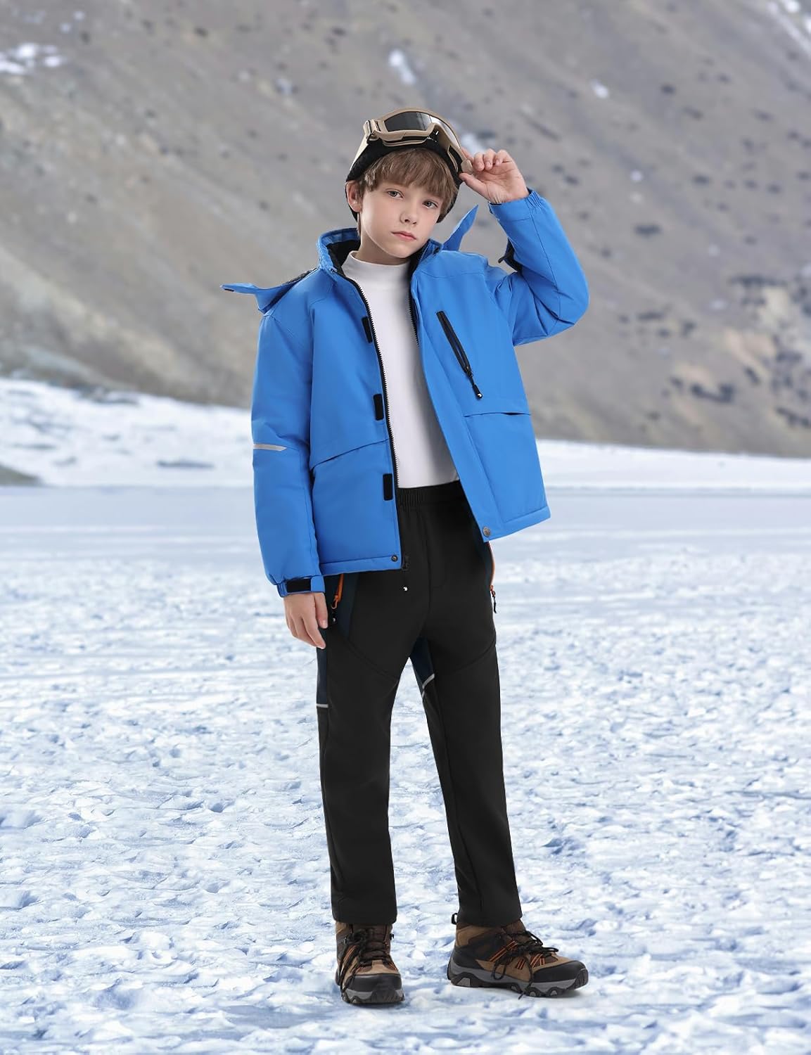 TBMPOY Boys Snow Ski Pants Kids Waterproof Fleece Lined Winter Hiking Snowboard Insulated Warm Pants Zipper Pockets