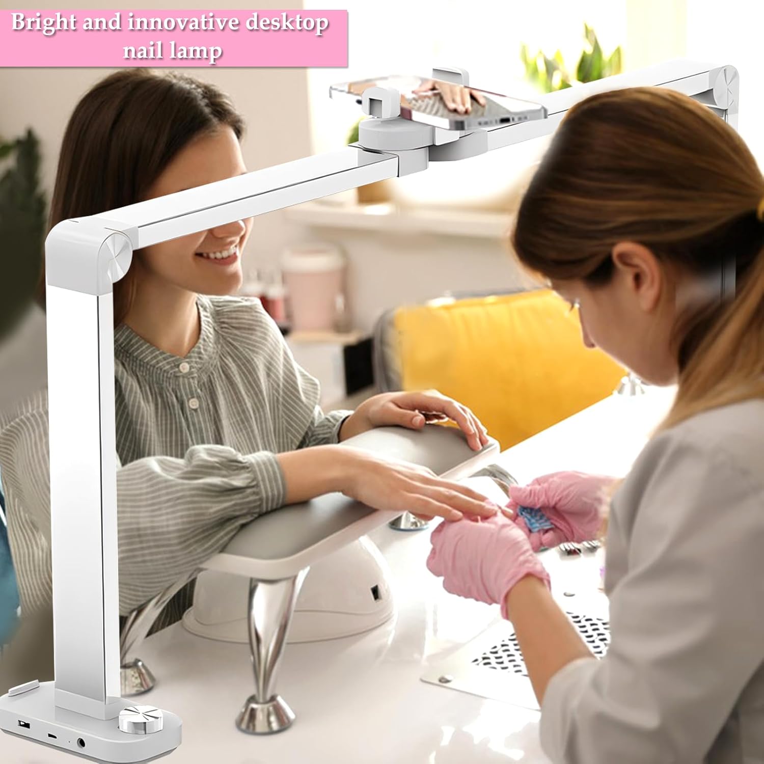 Innovation Half Moon Light for Nail Desk,34in Foldable Nail Tech Desk Lamp with Phone Holder,Nail Desk Lamp,Stepless Adjustment Lash Lamp for Eyelash Tech/Makeup/Tattoo/Salon,Black