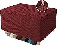 Vista 11 de YEMYHOM - Funda para otomano, diseño Jacquard más reciente, alta elasticidad, plegable, protector para reposapiés, funda extraíble rectangular Café
