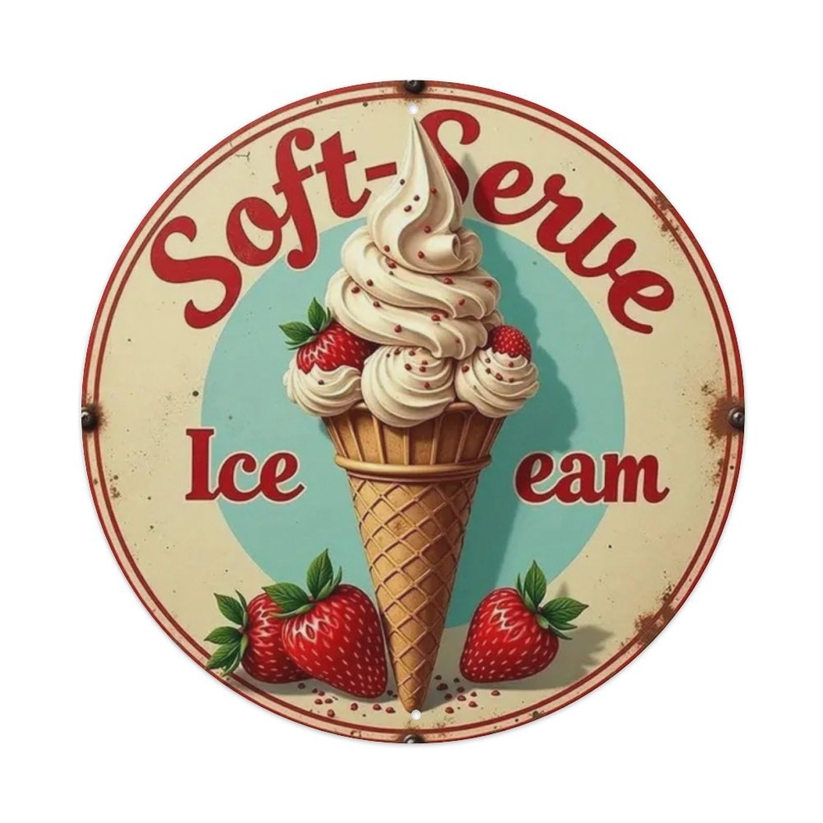 Igtefte Vintage Soft-Serve Ice Cream Tin Sign Style Home Bar Garden Wall Plaque Decor Metal Poster 8X8 Inch