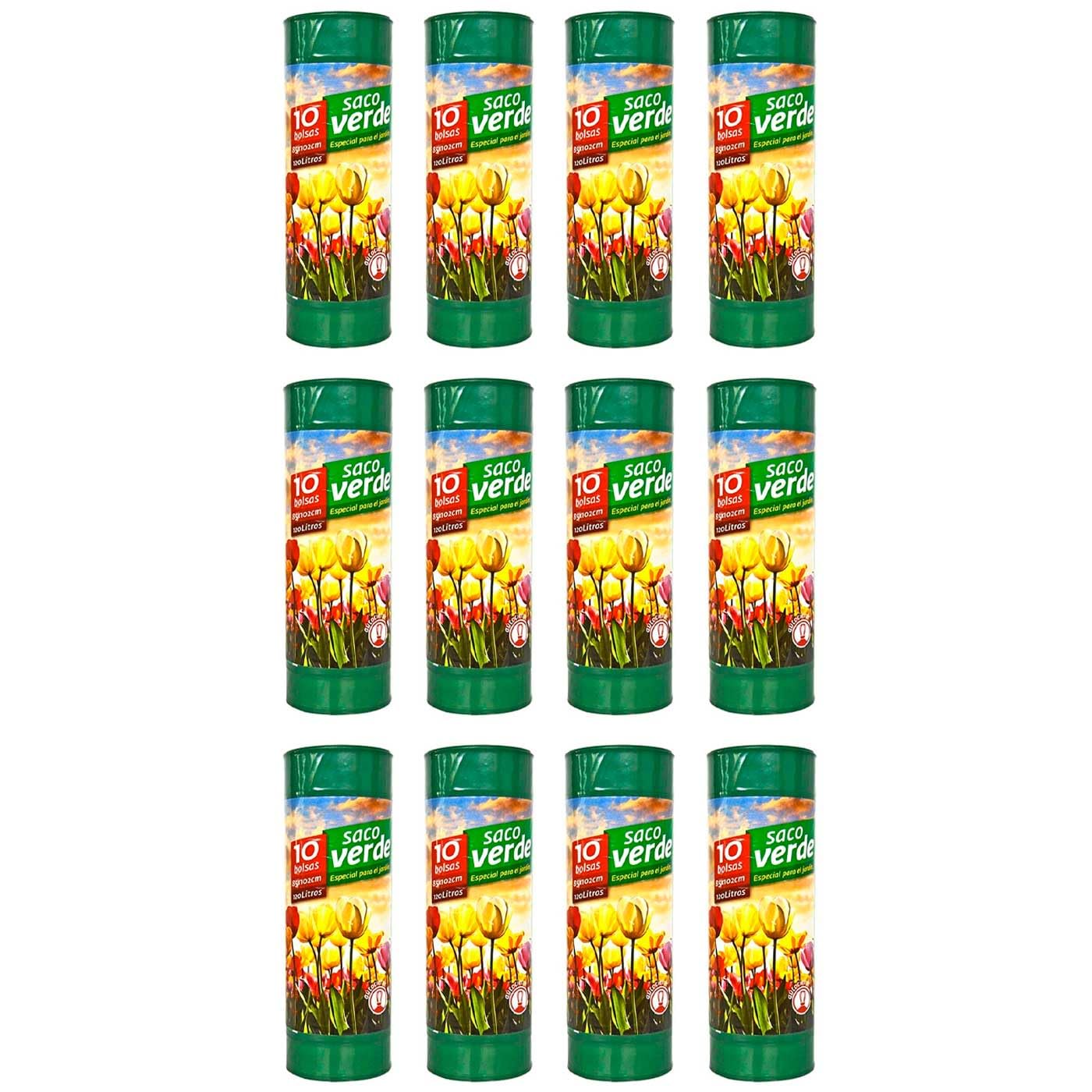 Acan Tradineur - 12 Rollos de 10 Bolsas de Basura, plástico, 3 Capas, Resistentes y antigoteo, autocierre, reciclables, Sacos Especial jardín (Verde - 120 litros - 85 x 102 cm - Total 120 uds)