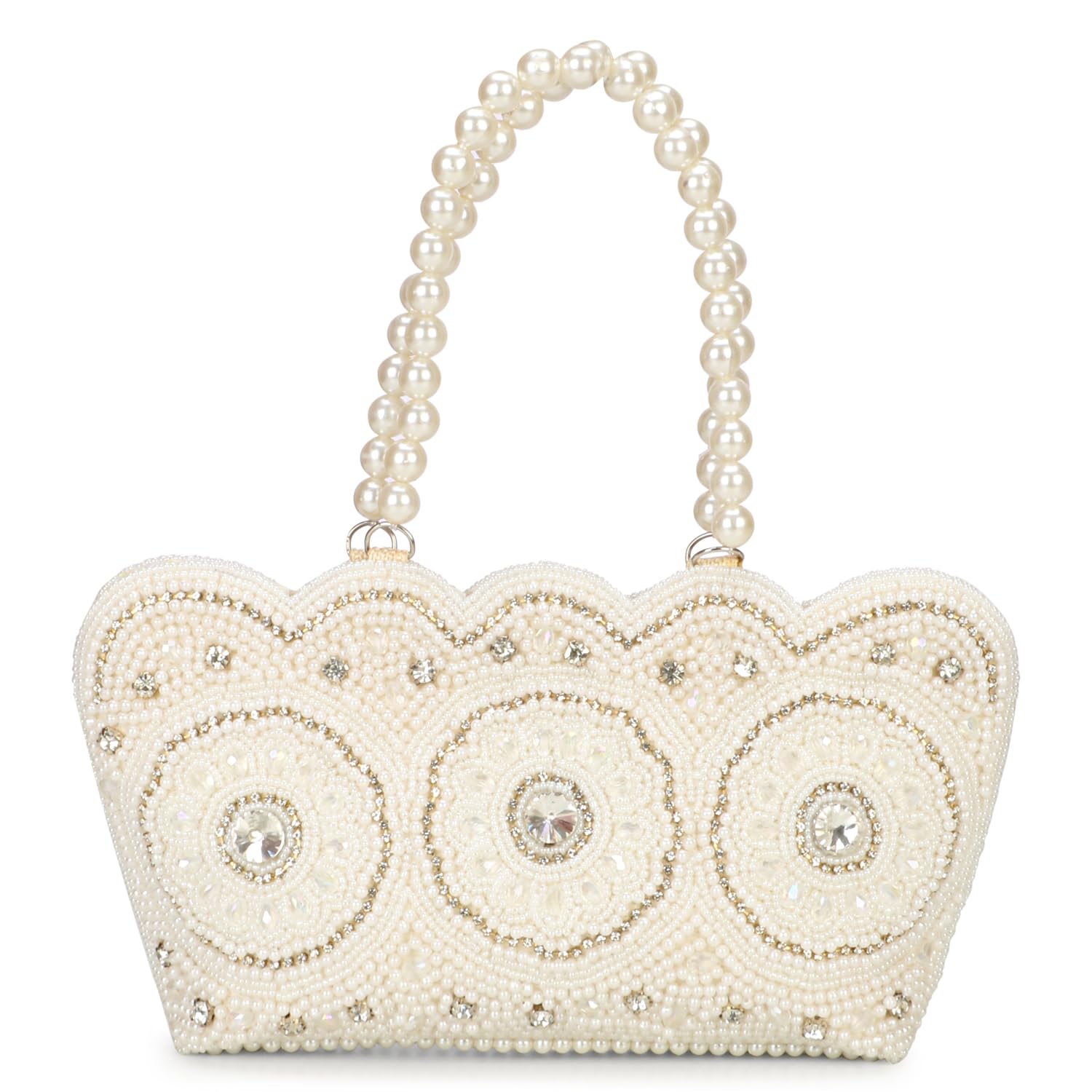 LONGING TO BUY White Pearl Embellished Beaded Tote Clutch Bag