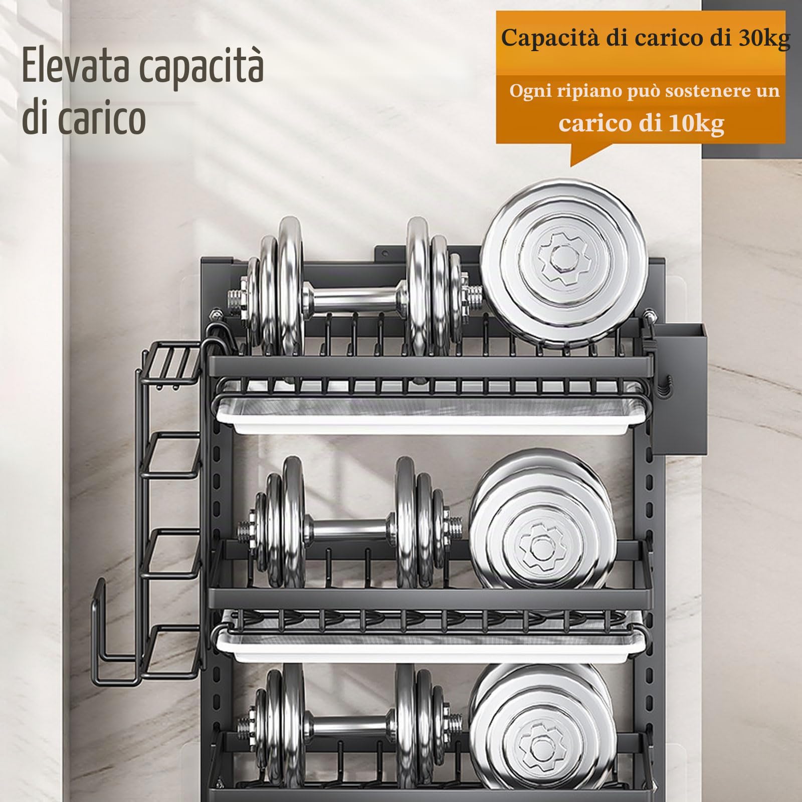 Scolapiatti a Parete,Vaschetta scolapiatti a Parete a 2 Livelli,Scaffale per Stoviglie con Scolapiattis,Scolapiattis da Cucina,Salvaspazio,Antiruggine,per Piatti,Ciotole e taglieri