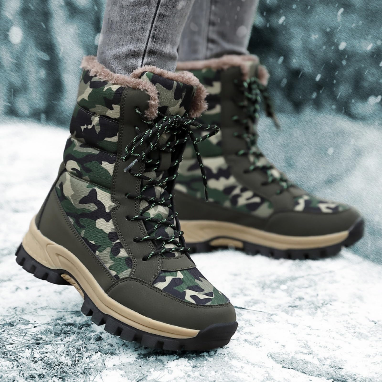 ENEN Bottes de Neige Imperméable Femme Homme 36-42, Bottes Femme Hiver Fourré Antidérapantes Semelle en Caoutchouc Chaude Confortable pour Extérieur, Randonnée