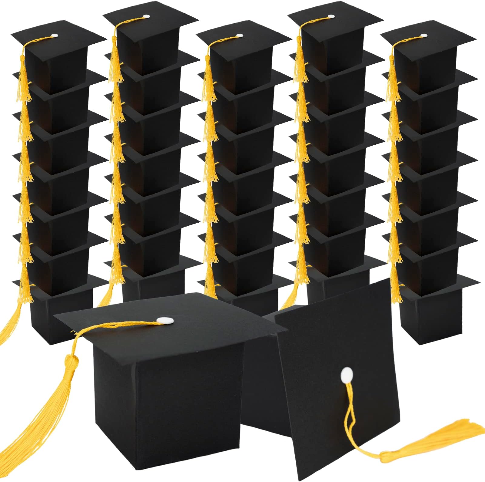 Phedrew 100pcs Graduation Candy Boxes Graduation Cap Gift Candy Sugar Boxes Graduation Party Favors for Class of 2023 Graduation Party Supplies (YELLOW)