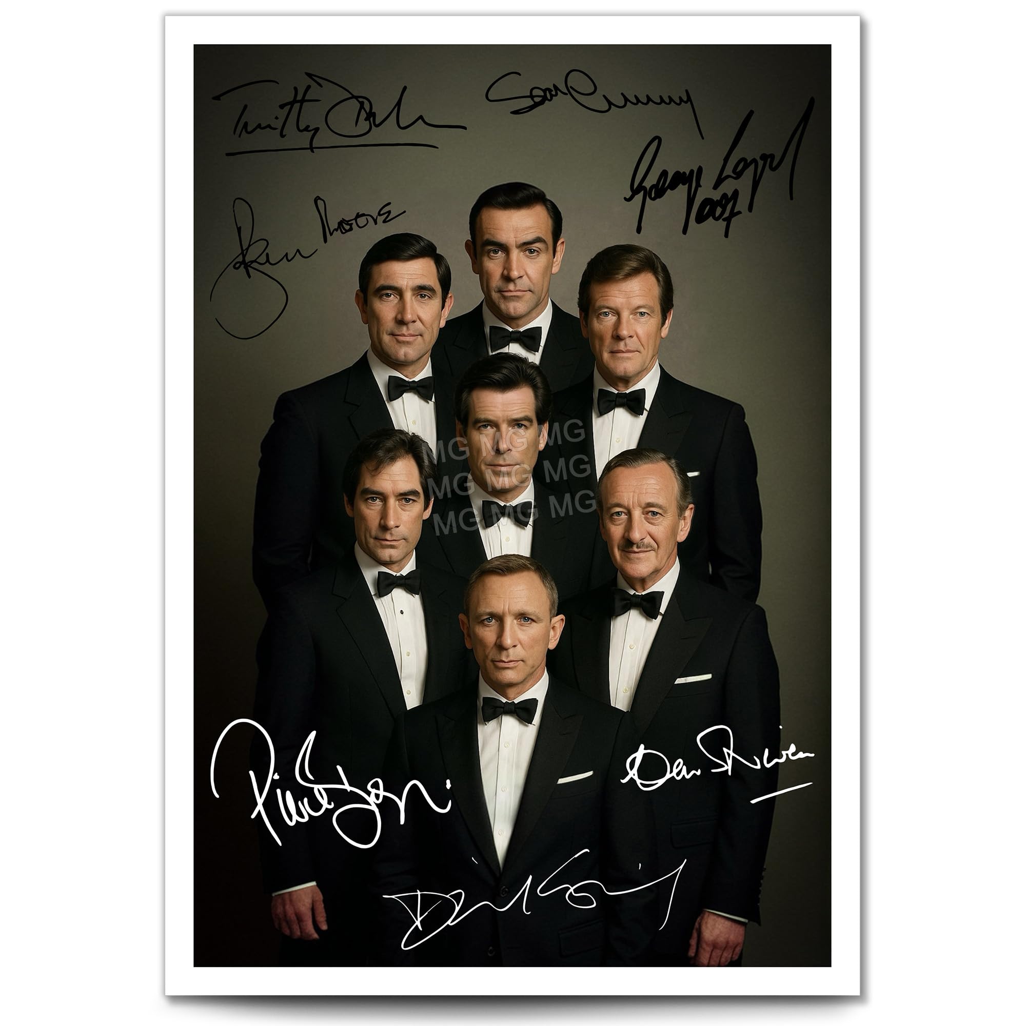 Mounted Gifts Trading A4 Poster Only All James Bond Actors Signed Autograph Signature A4 Poster Photo Print Photograph Picture Gift Bonds 007 Sean Connery Roger Moore Timothy Dalton Daniel Craig. (A4 Poster Only)