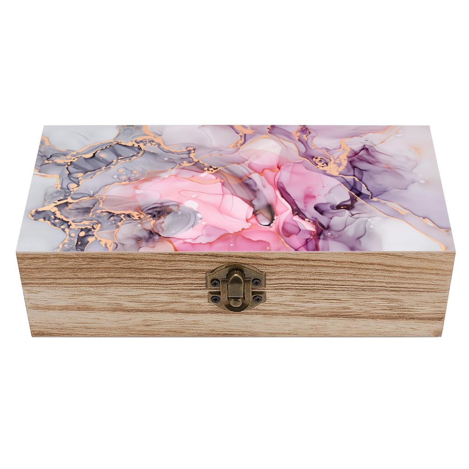 asbwuo Pink Marble Vintage Wooden Keepsake Box
