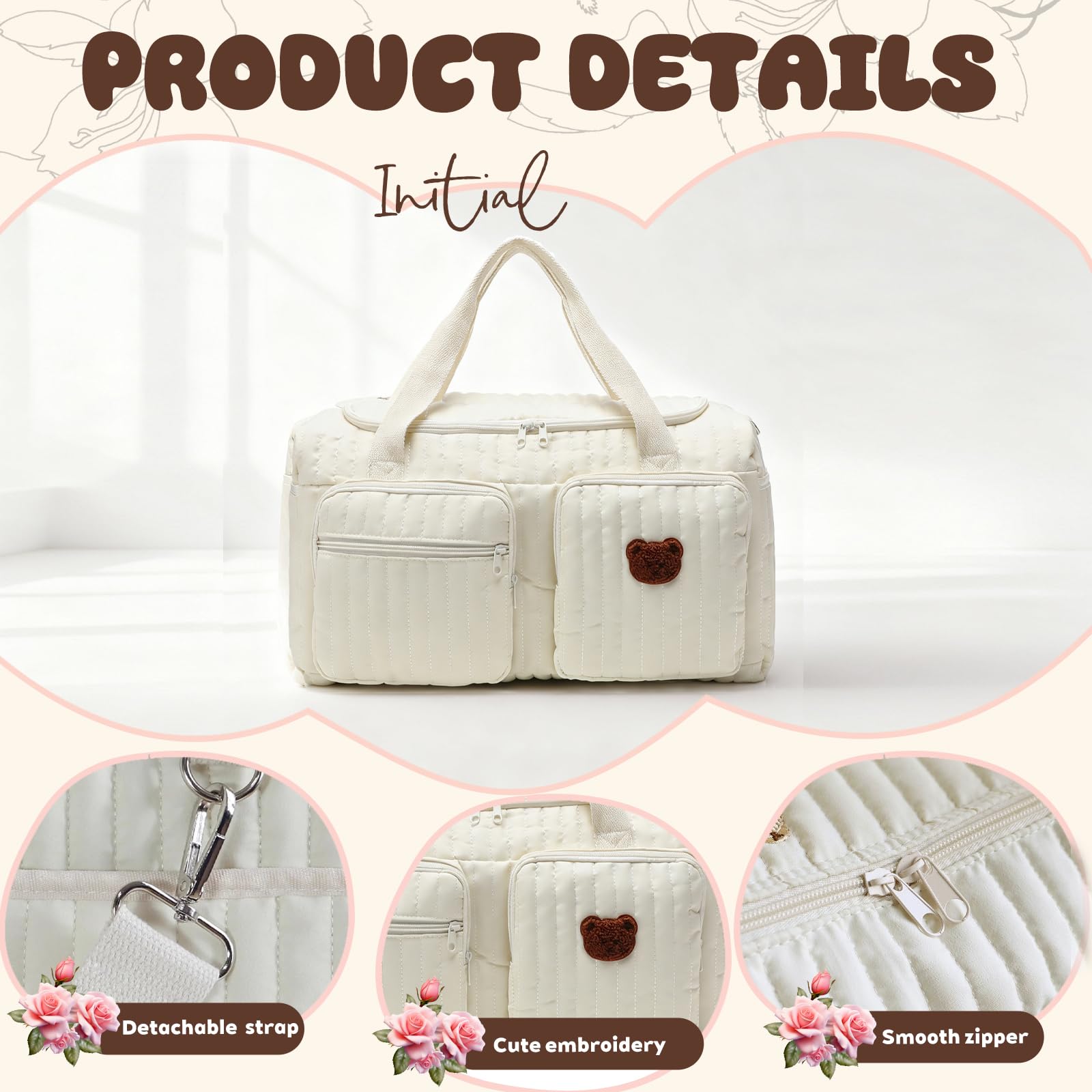 YOUYIKE Sac Langer Maternité Grande, Sac pour l'hôpital, Change Bebe Mommy Bag Matelassé, pour Accouchement à l’Hôpital, Voyage, Camping, Maison, Shopping - 4