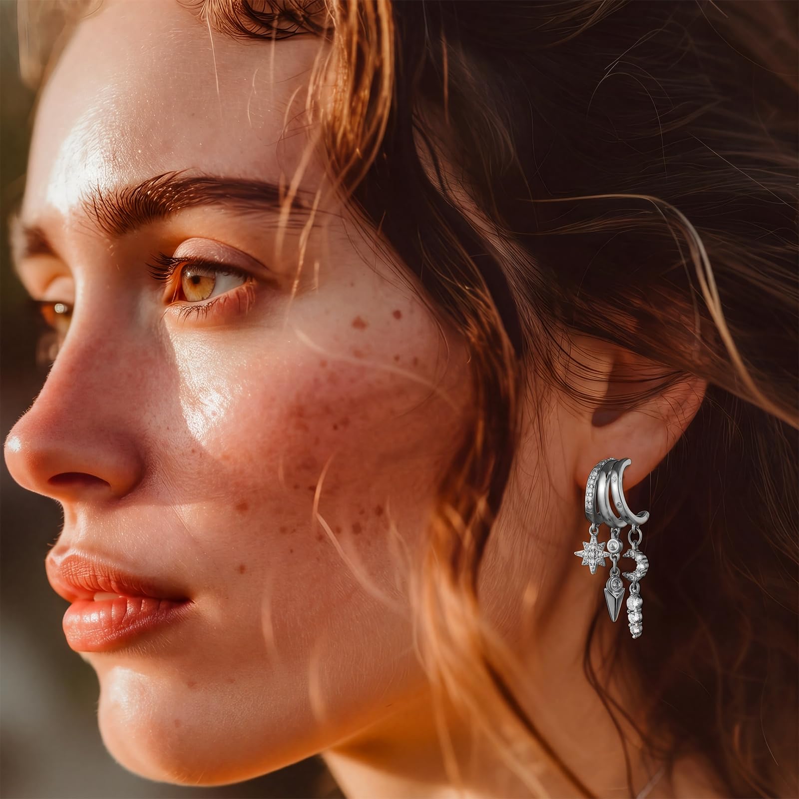 Quelay 8 pares de aretes de aro colgantes de plata punk Y2k estrella luna