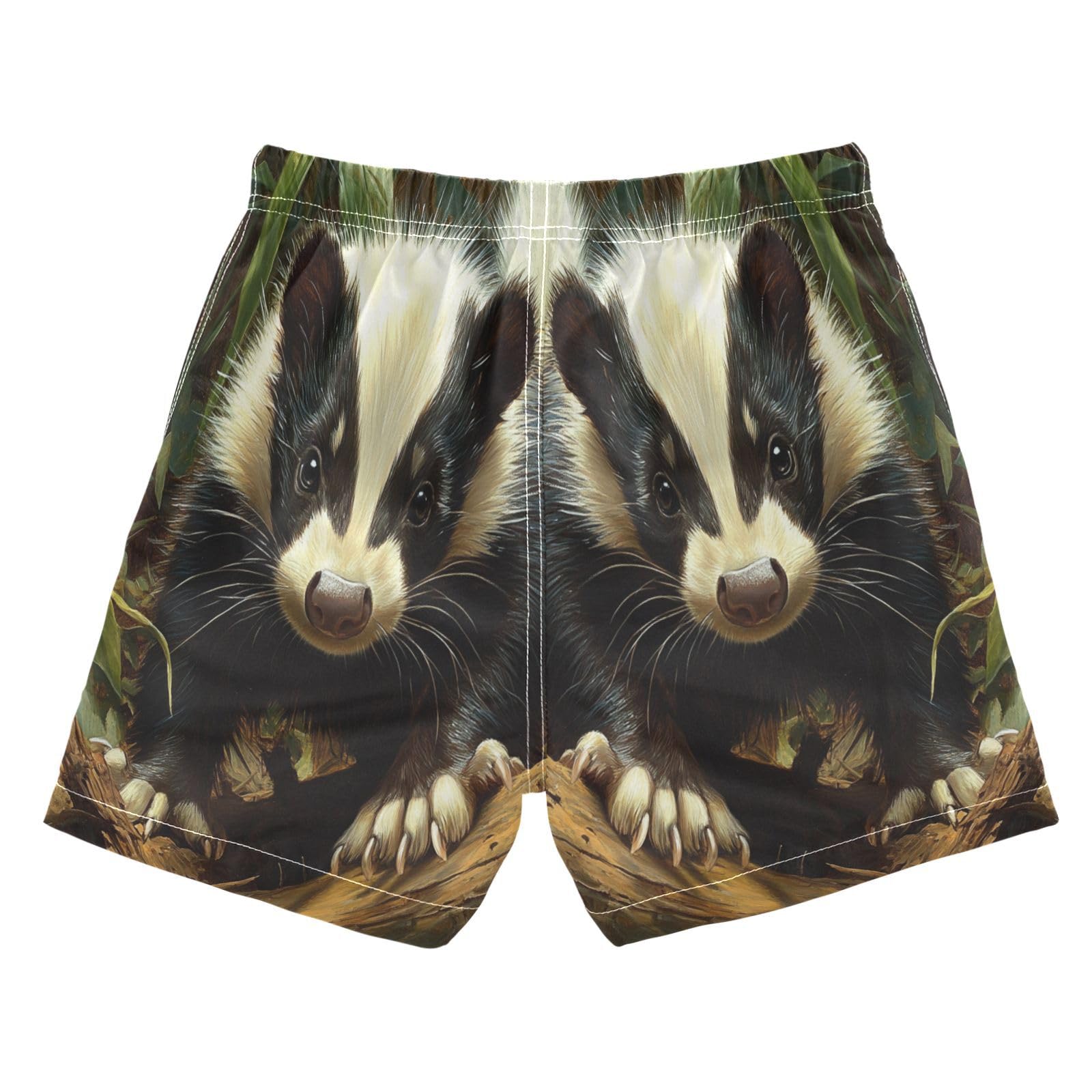 Jucciaco Boys Beach Board Shorts Skunk Pet Real Forest Quick Dry Swim Trunk Swimwear for Kids Multicolor
