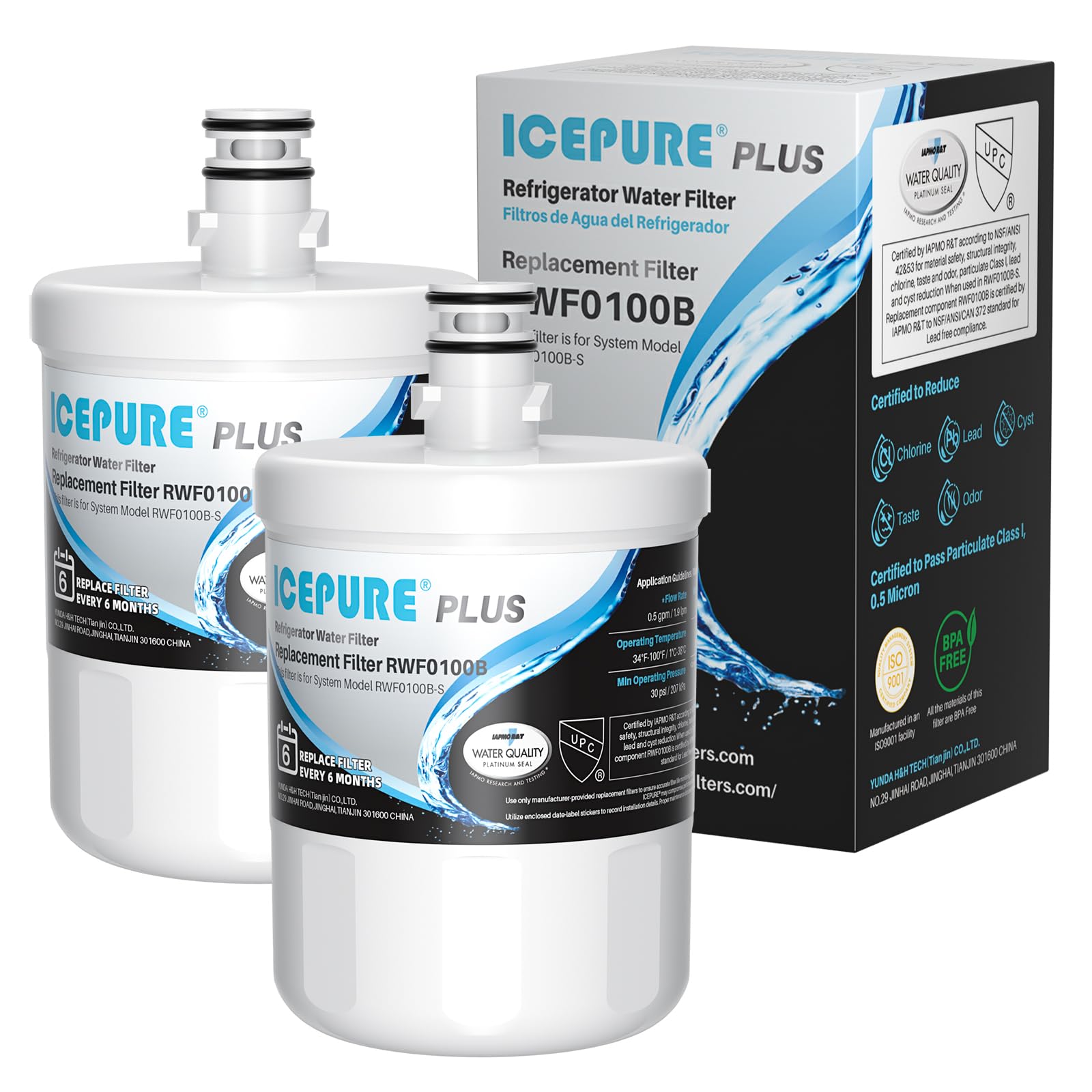 ICEPURE PLUS 5231JA2002A NSF/ANSI 53 &amp; 42 Certified Water Filter, 2 PACK