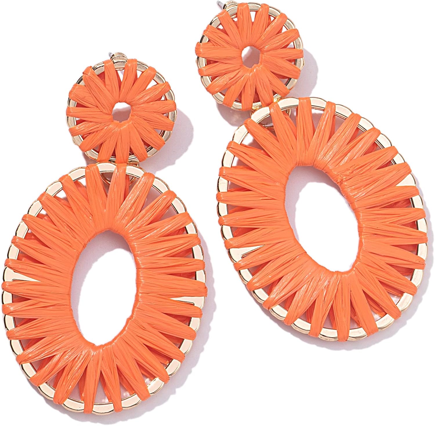 Statement Raffia Earrings Boho Drop Dangle Earrings for Women Handmade Fashion Earring Bohemian Gift Jewelry for Girls