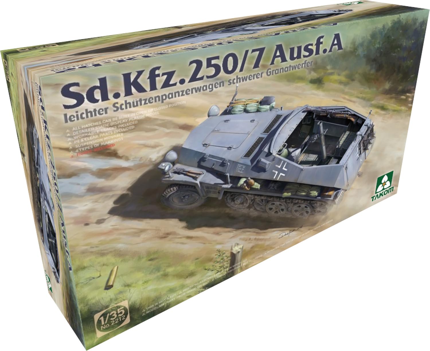 Tacom TKO2212 1/35 Sd.Kfz.250/7 typ A lekki opancerzony żołnierz pojazd transportowy samobieżny typ moździerz plastikowy model