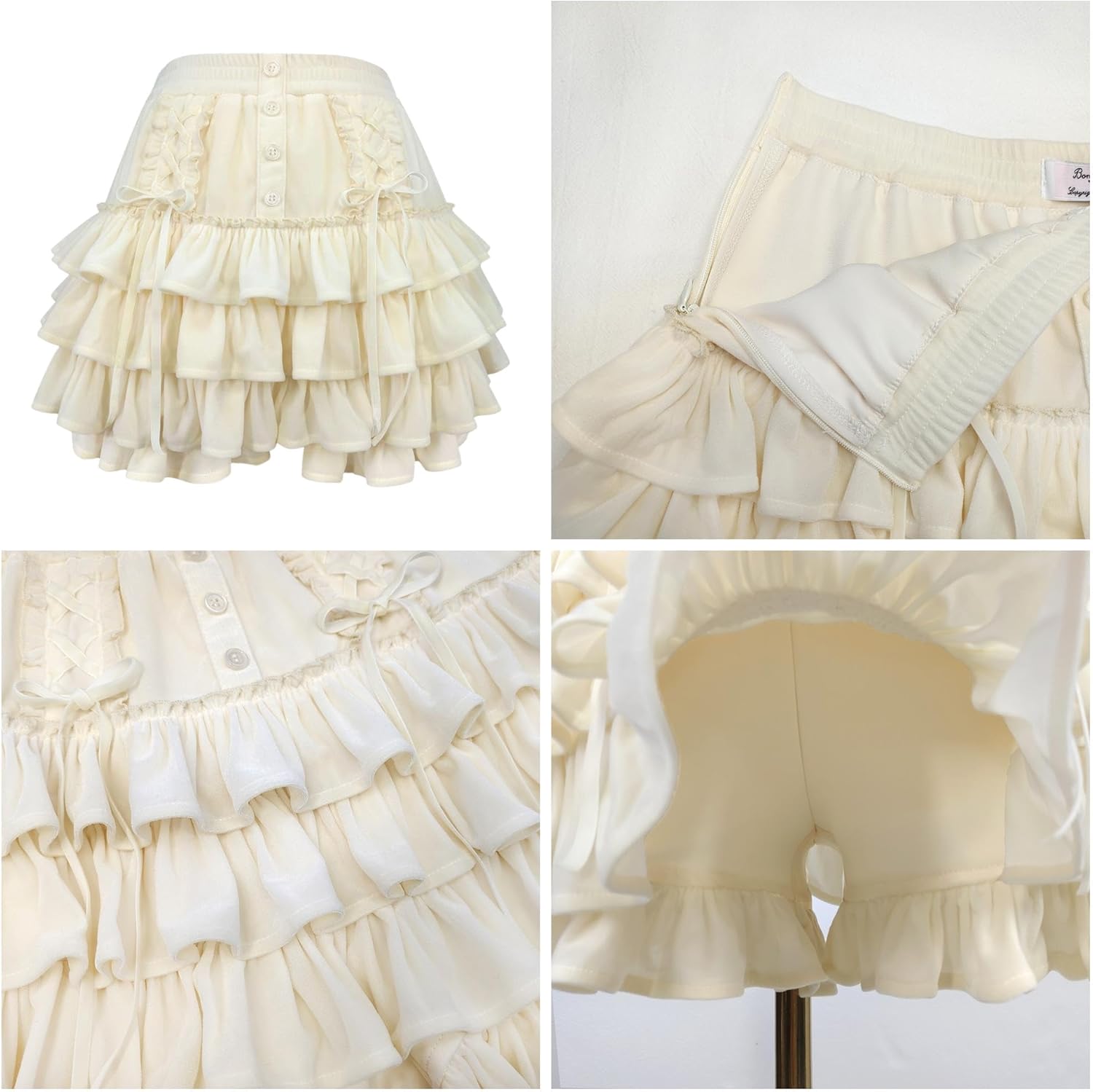 Women Tiered Ruffle Mini Skirt Teens Skater Lolita Frilly High Waisted Tennis Skort A Line Velvet Cute Skirts - Image 5
