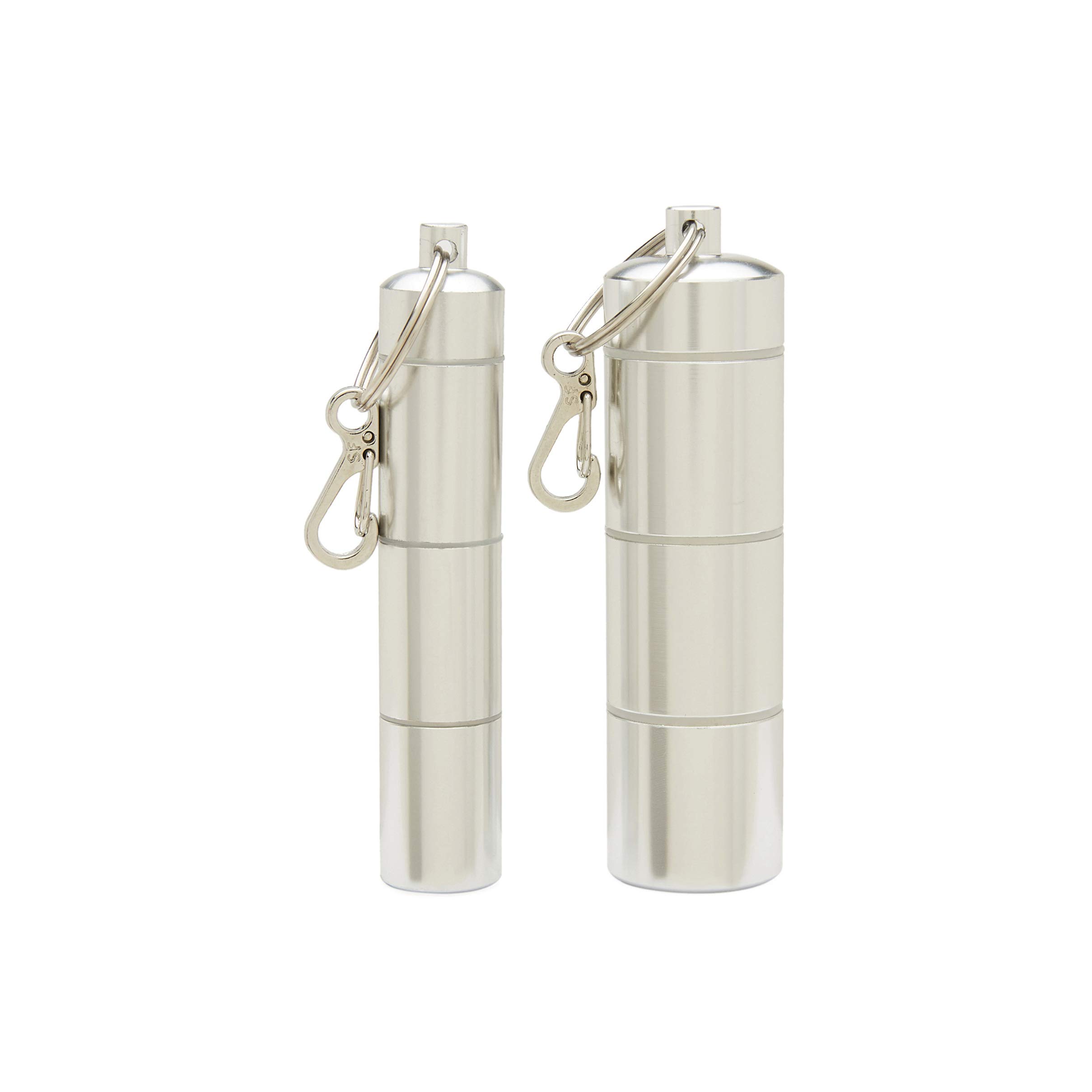 Dreambay 2 Pack Small and Large Keychain Portable Daily Pill Case, 3 Compartments Aluminum Alloy Waterproof Mini Box Bottle Holder Container Organizer for Travel Outdoor Camping Medication